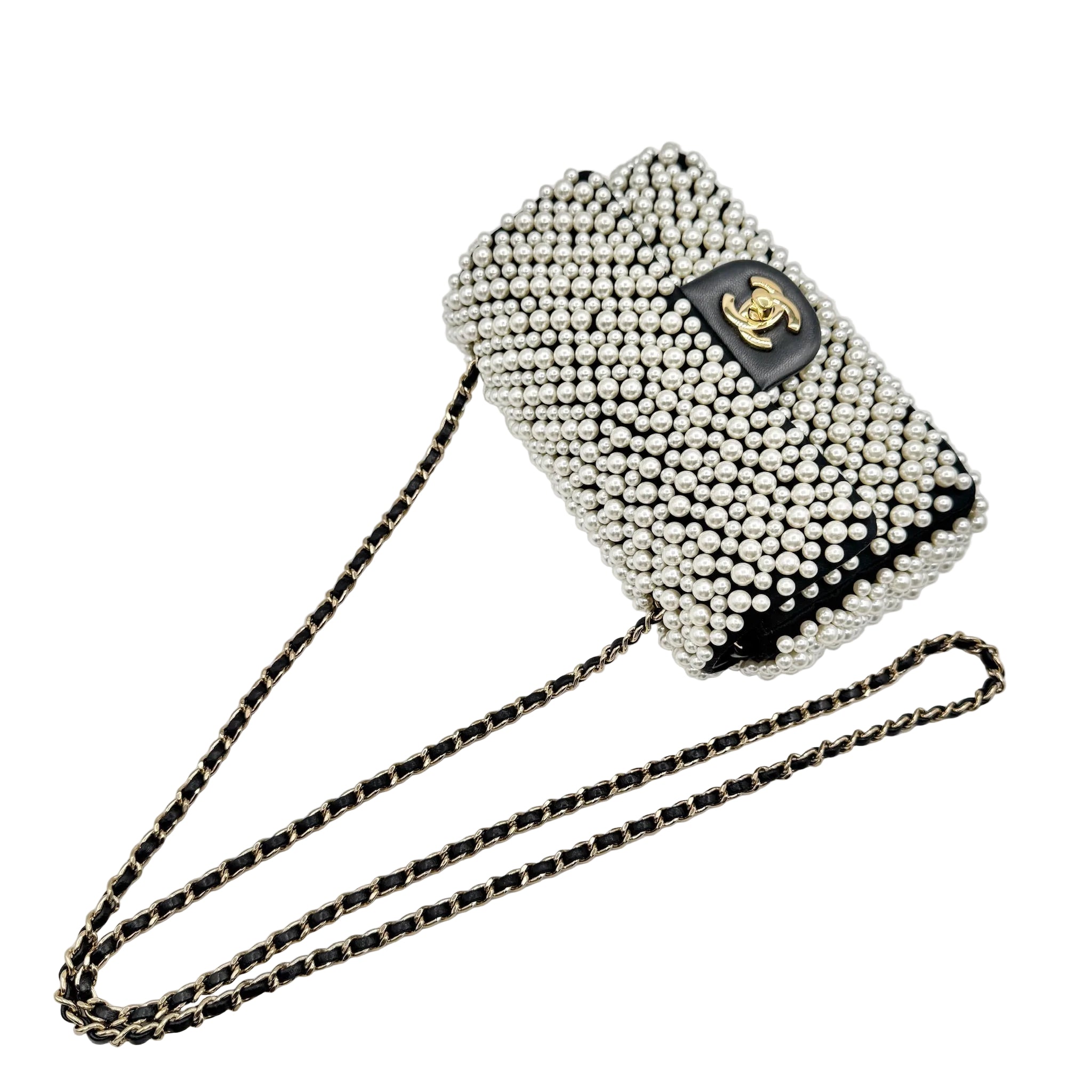 Chanel 2019SS Black with White Pearls Mini Classic Flapbag