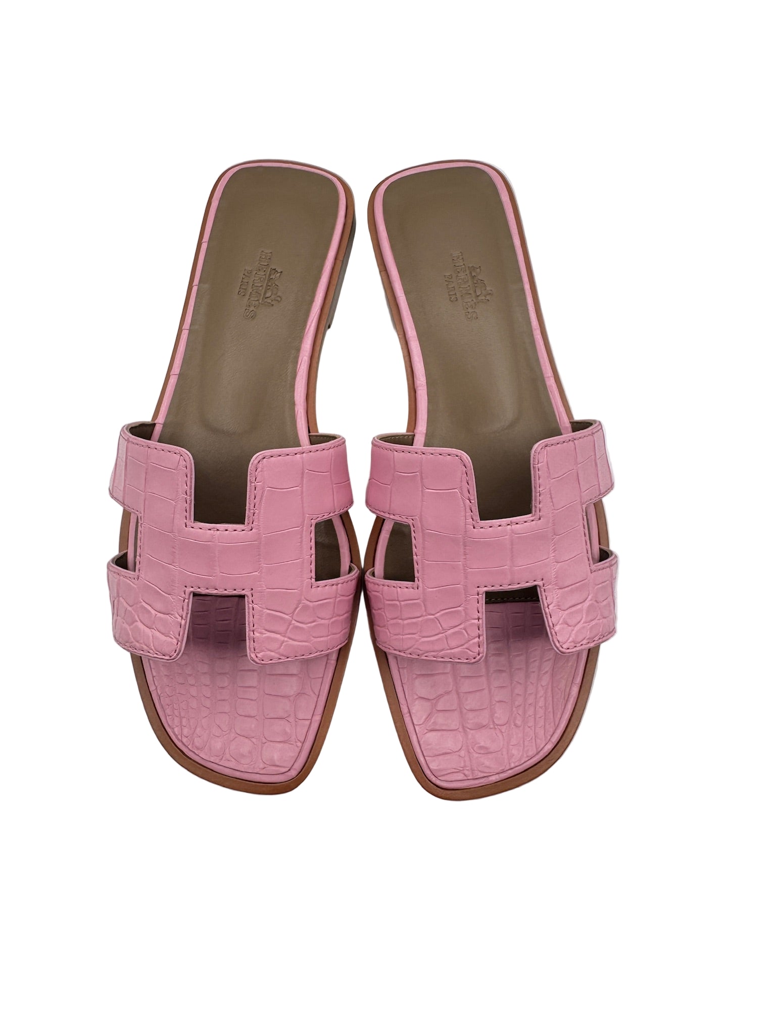Hermès Bubblegum Pink Matte Alligator Oran Sandals