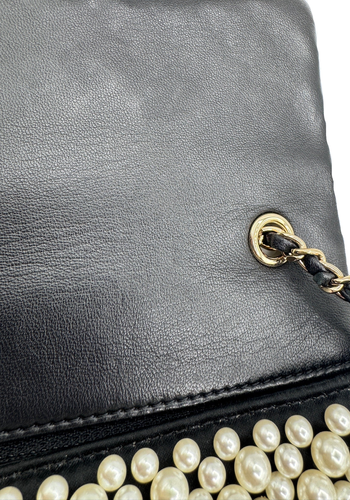 Chanel 2019SS Black with White Pearls Mini Classic Flapbag