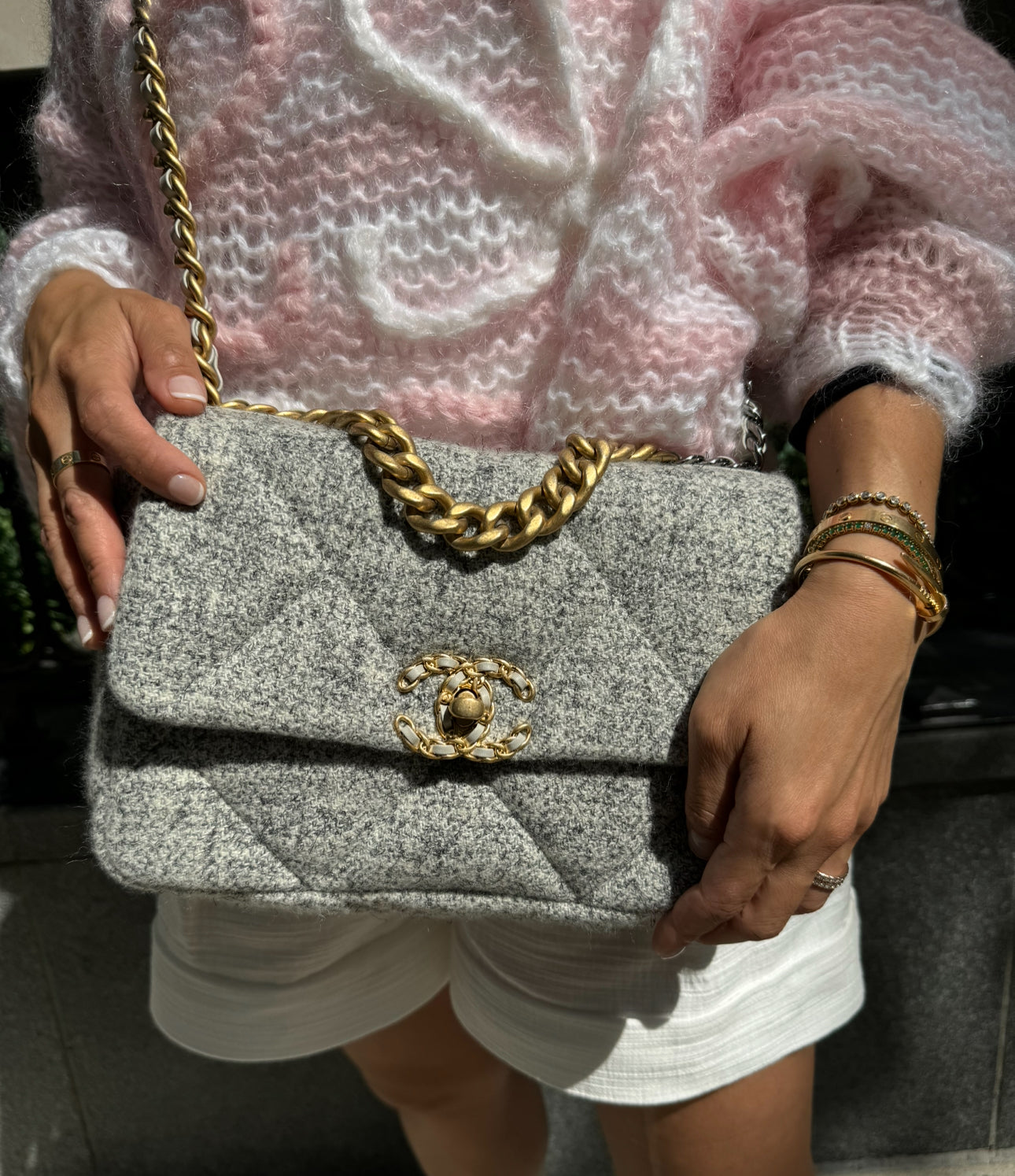 Chanel 19 Gray Ecru Tweed Small Flapbag