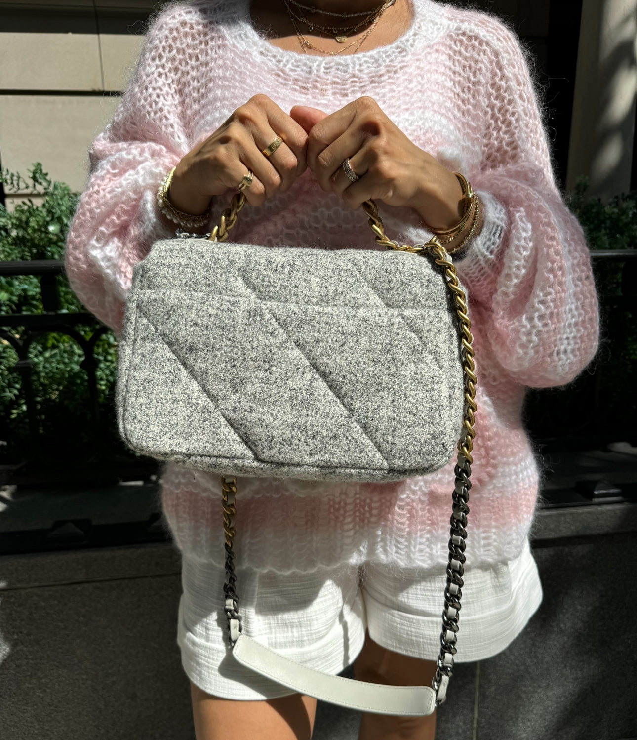 Chanel 19 Gray Ecru Tweed Small Flapbag