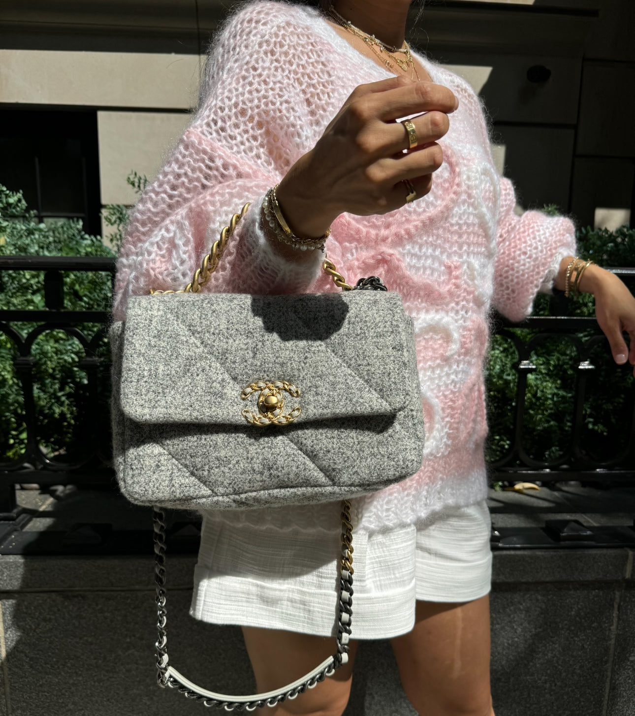 Chanel 19 Gray Ecru Tweed Small Flapbag