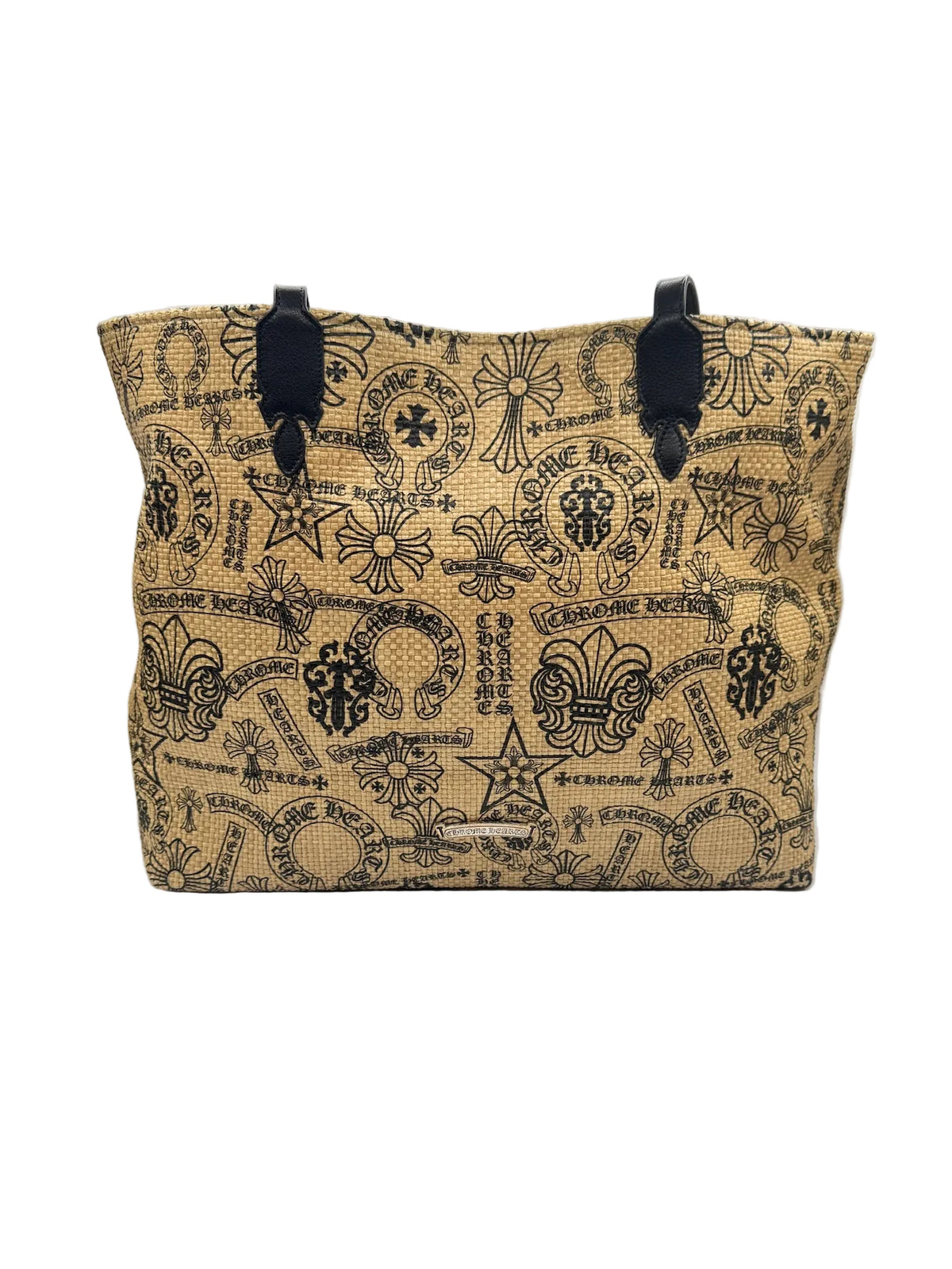 Chrome Hearts Beige and Black Raffia Tote Bag