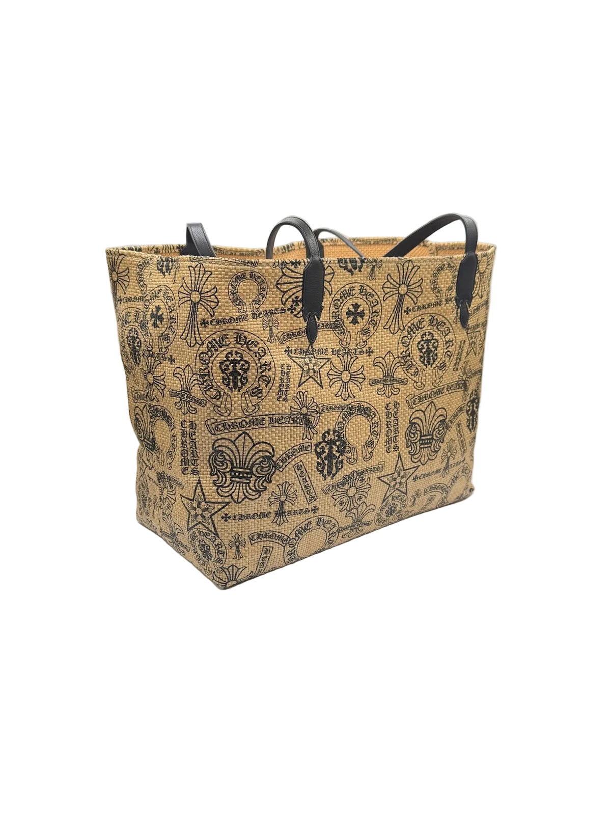 Chrome Hearts Beige and Black Raffia Tote Bag