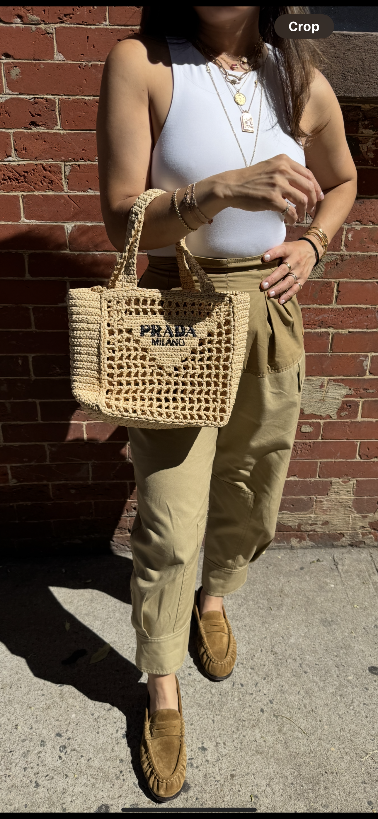 Prada Tan Raffia Crochet Small Tote bag