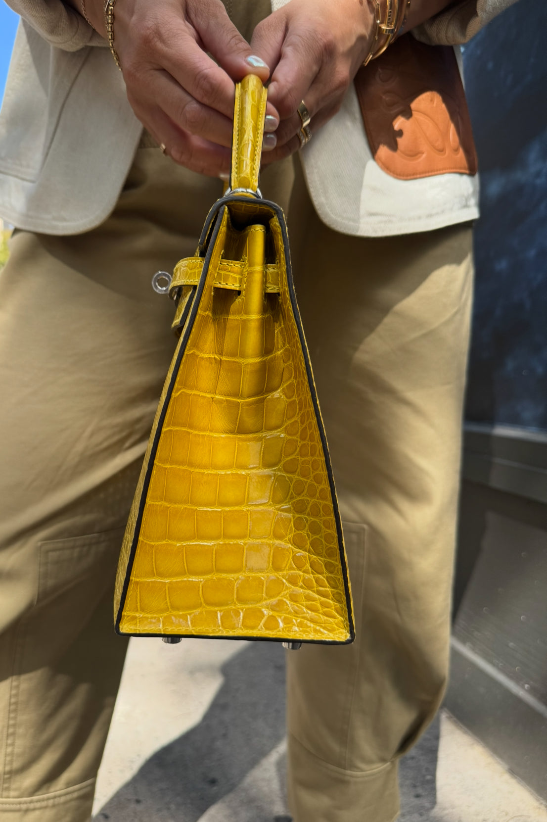 Hermès Kelly 25 Mimosa Yellow Alligator Palladium Hardware