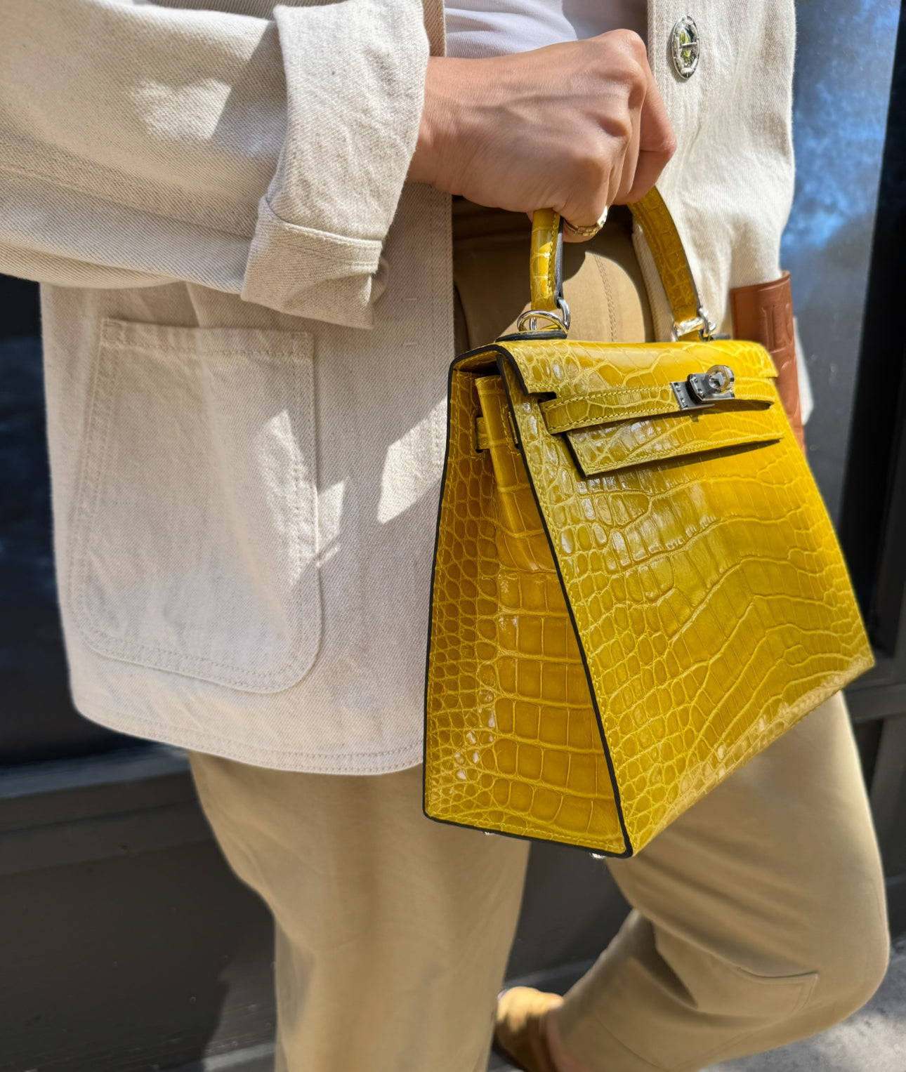 Hermès Kelly 25 Mimosa Yellow Alligator Palladium Hardware