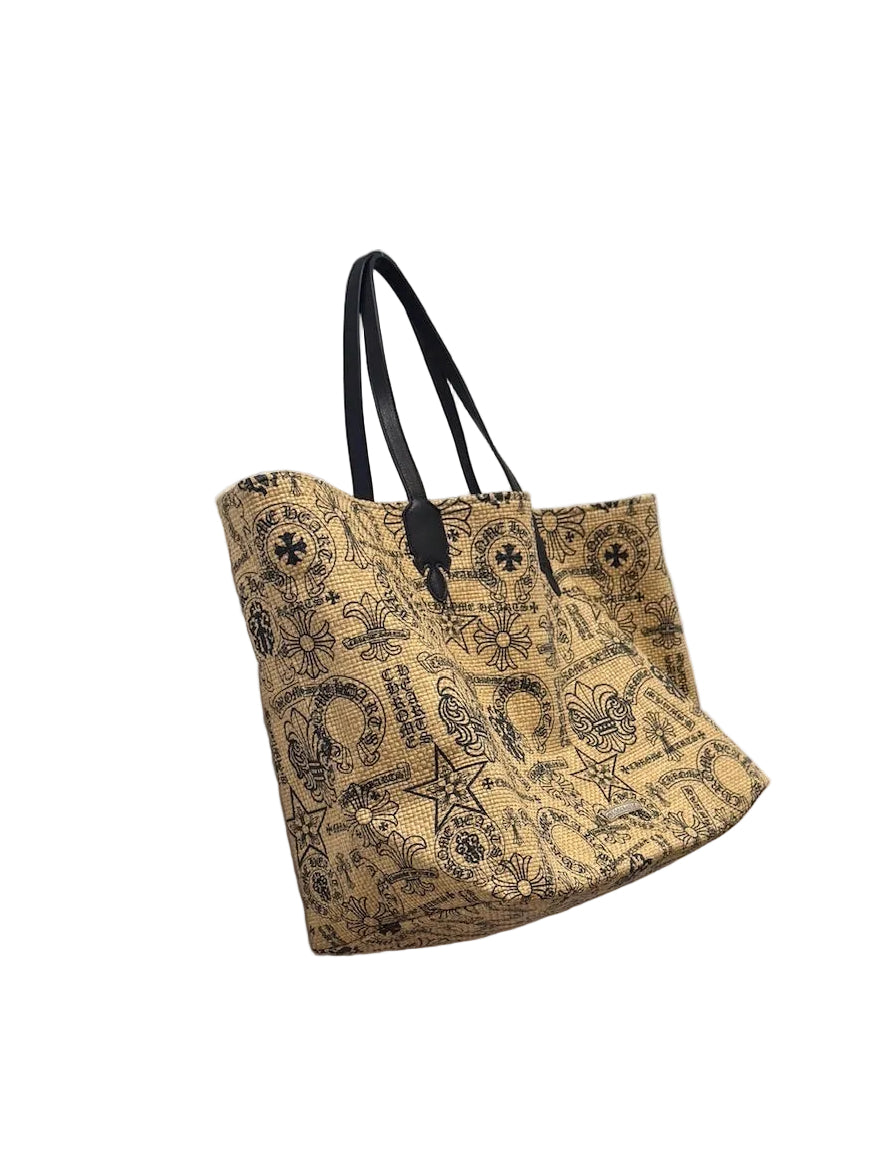 Chrome Hearts Beige and Black Raffia Tote Bag