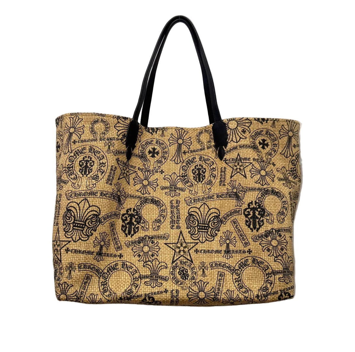 Chrome Hearts Beige and Black Raffia Tote Bag