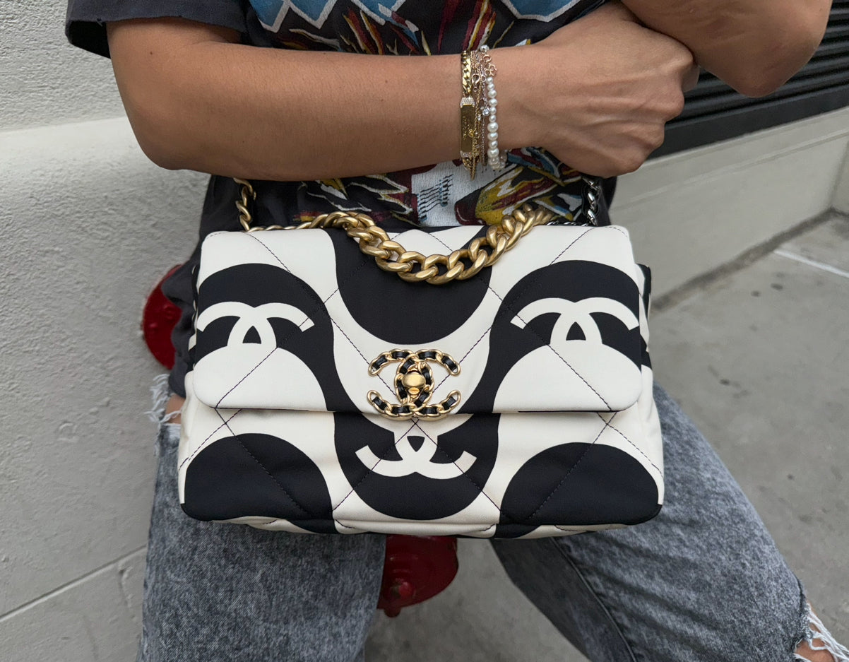 Chanel 19 Black and White CC Fabric Bag
