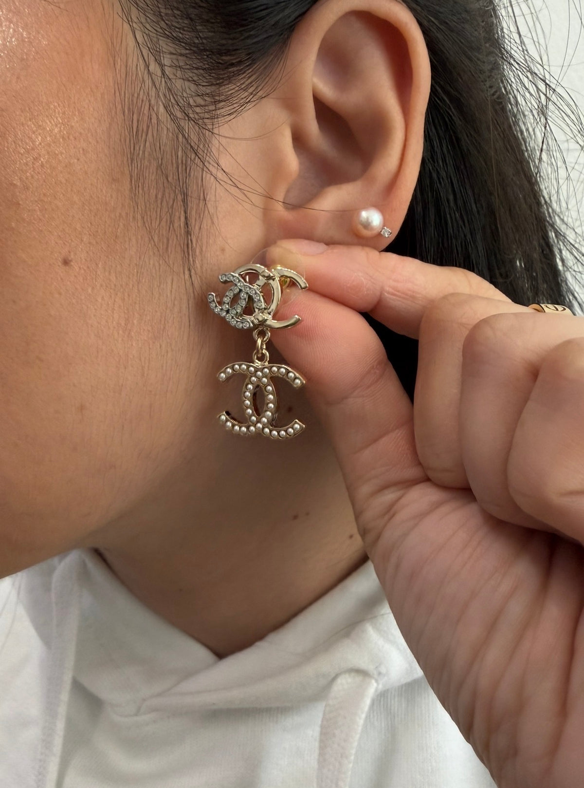 CHANEL Gold Triple CC Logo Earrings