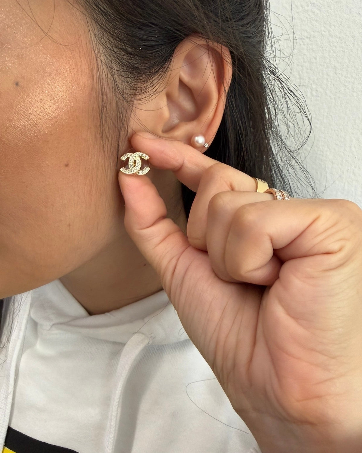 CHANEL Mini Gold Crystal CC Stud Earrings
