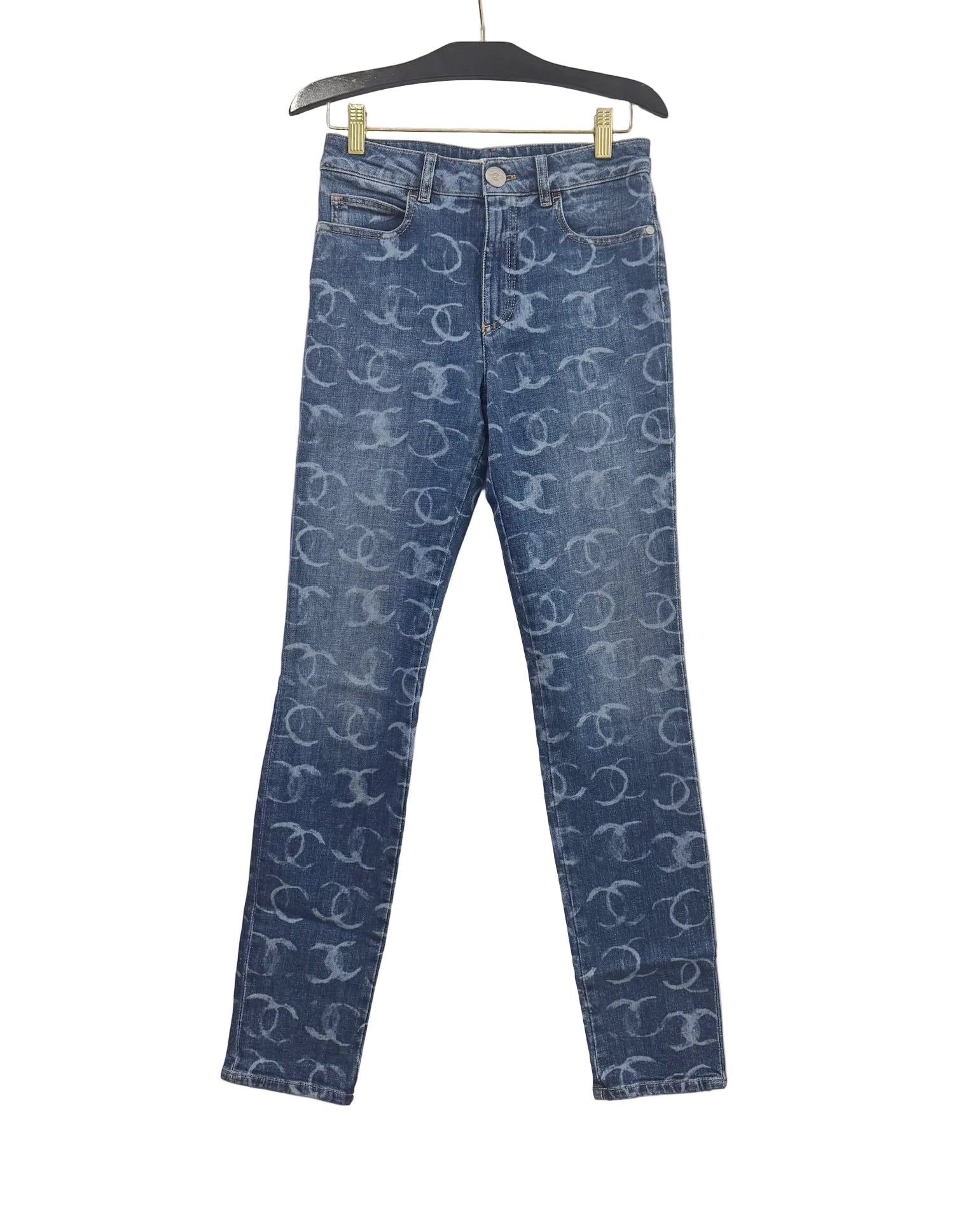 Chanel Blue Denim Skinny Jeans With CC Logos