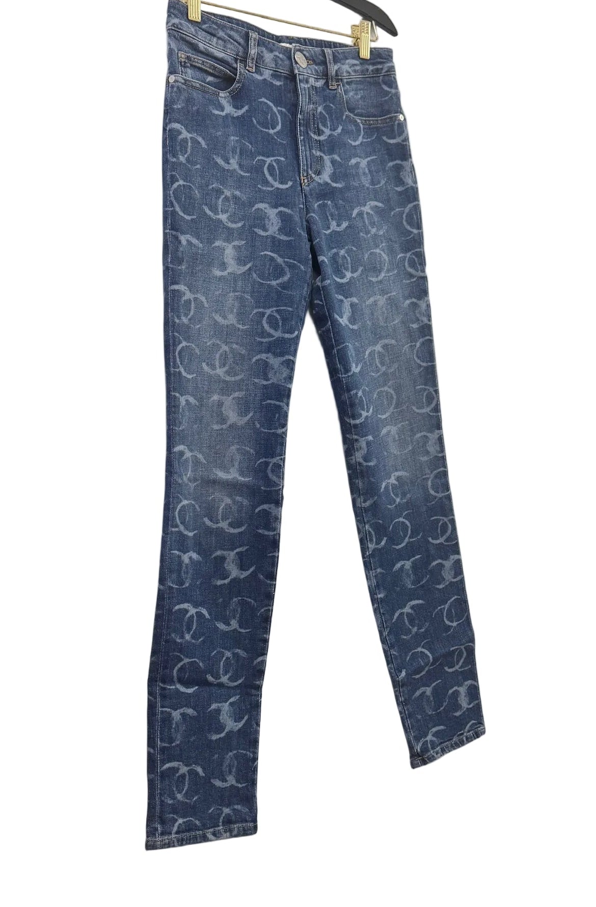 Chanel Blue Denim Skinny Jeans With CC Logos