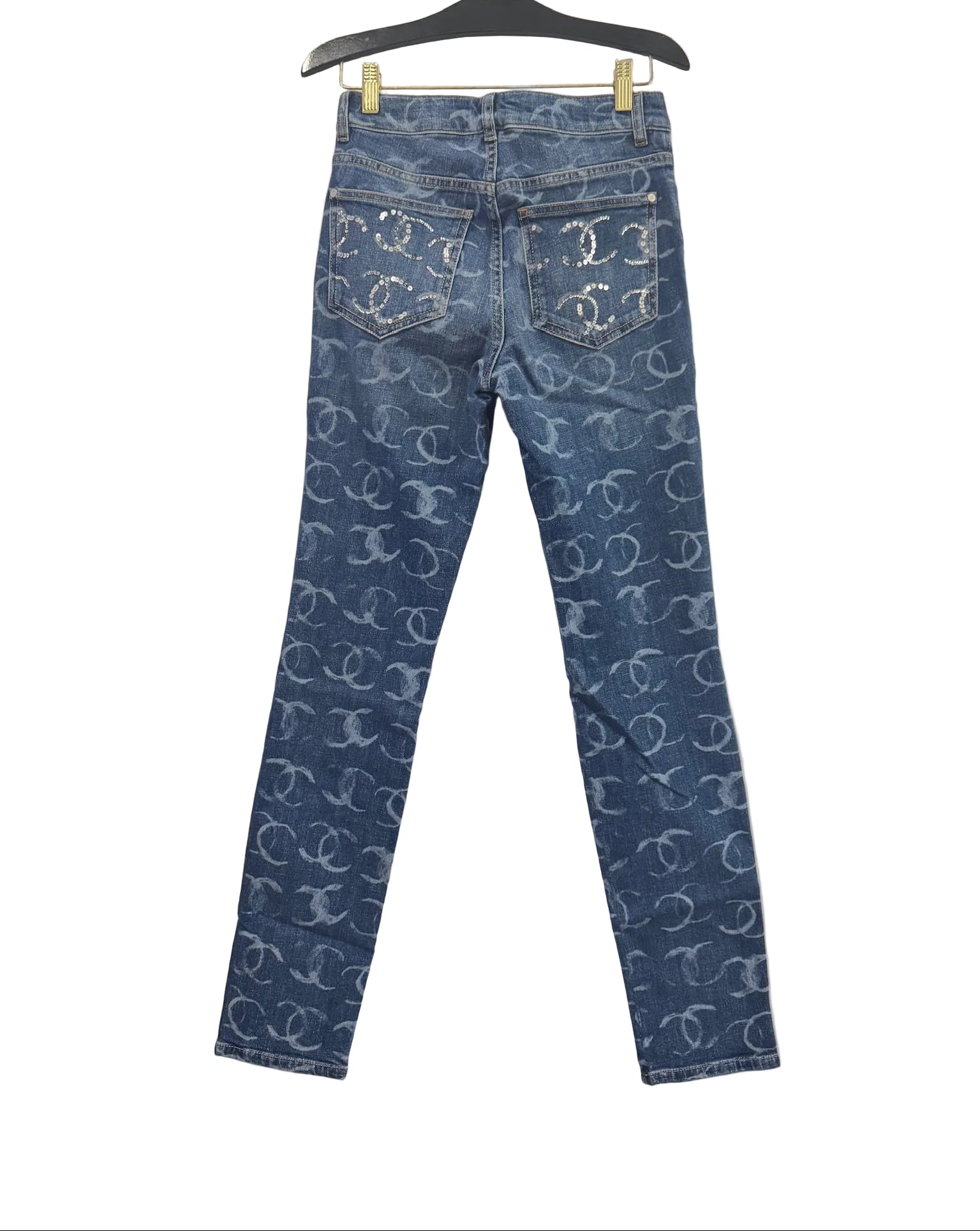 Chanel Blue Denim Skinny Jeans With CC Logos