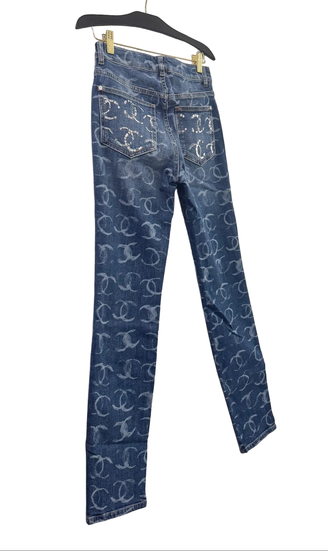 Chanel Blue Denim Skinny Jeans With CC Logos