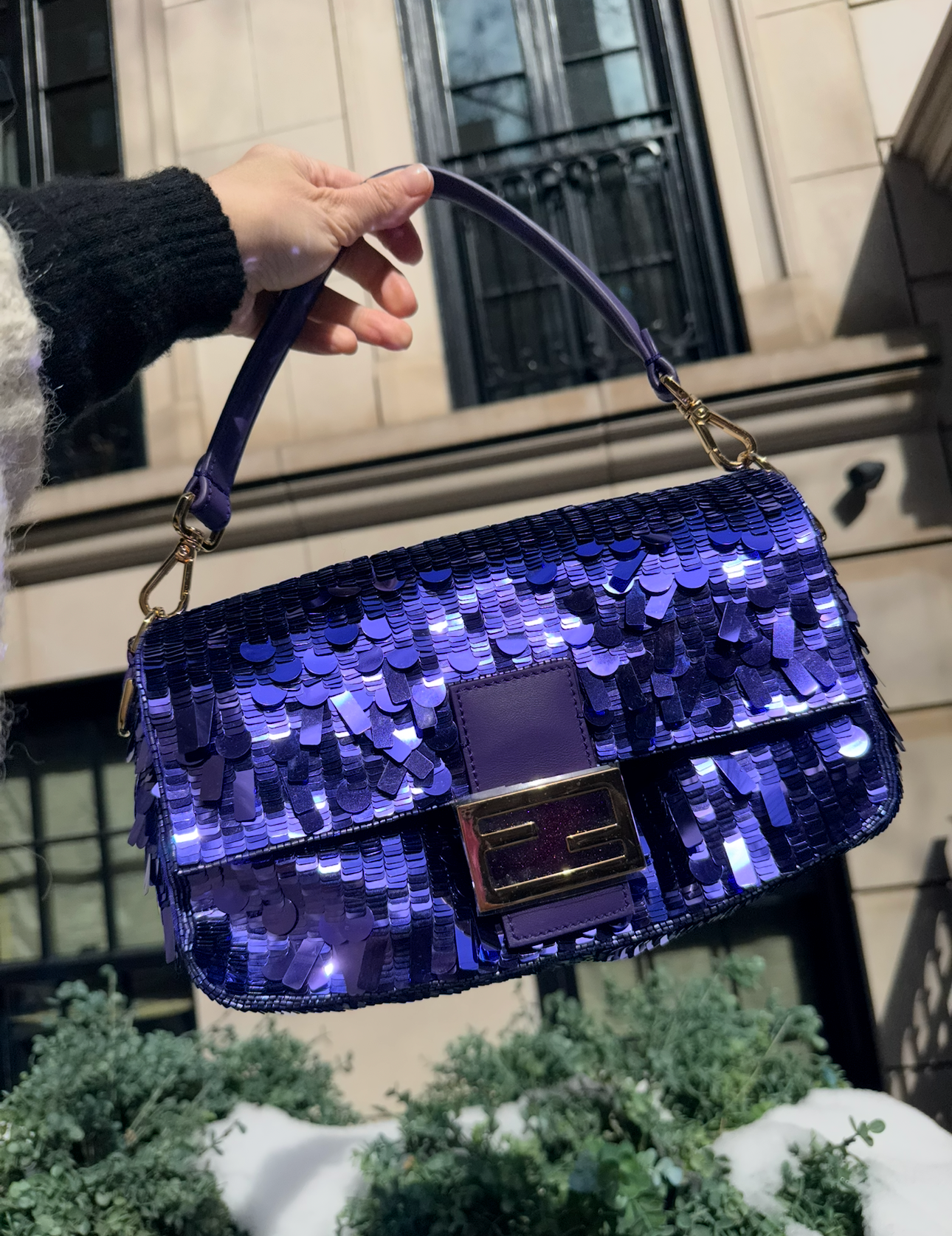 Fendi Purple Sequin Baguette