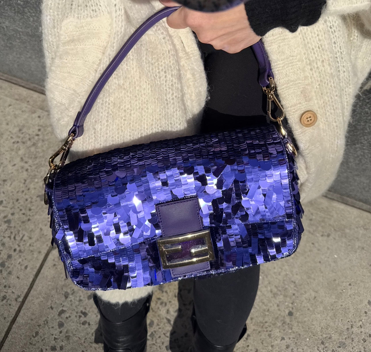 Fendi Purple Sequin Baguette