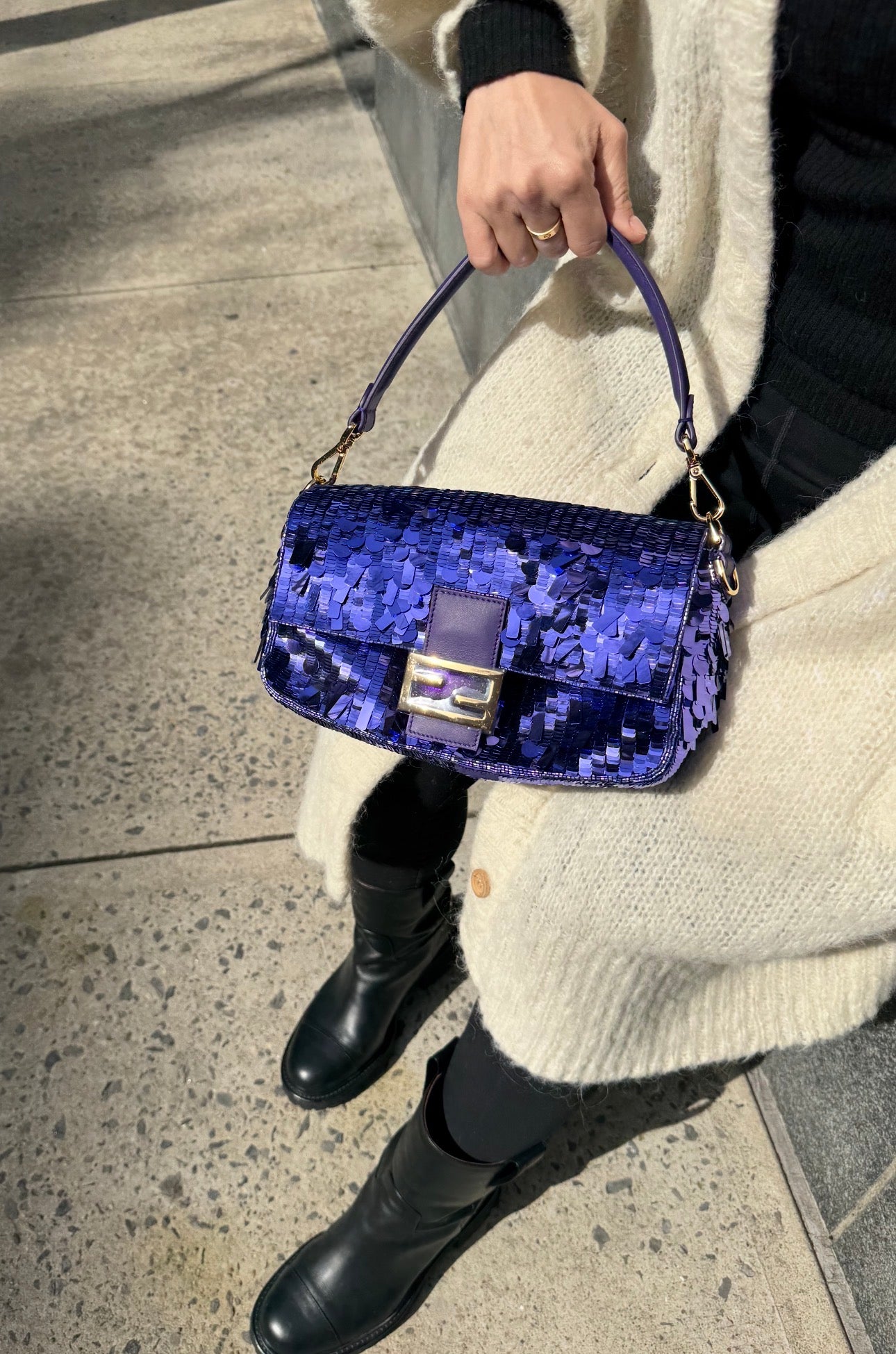 Fendi Purple Sequin Baguette
