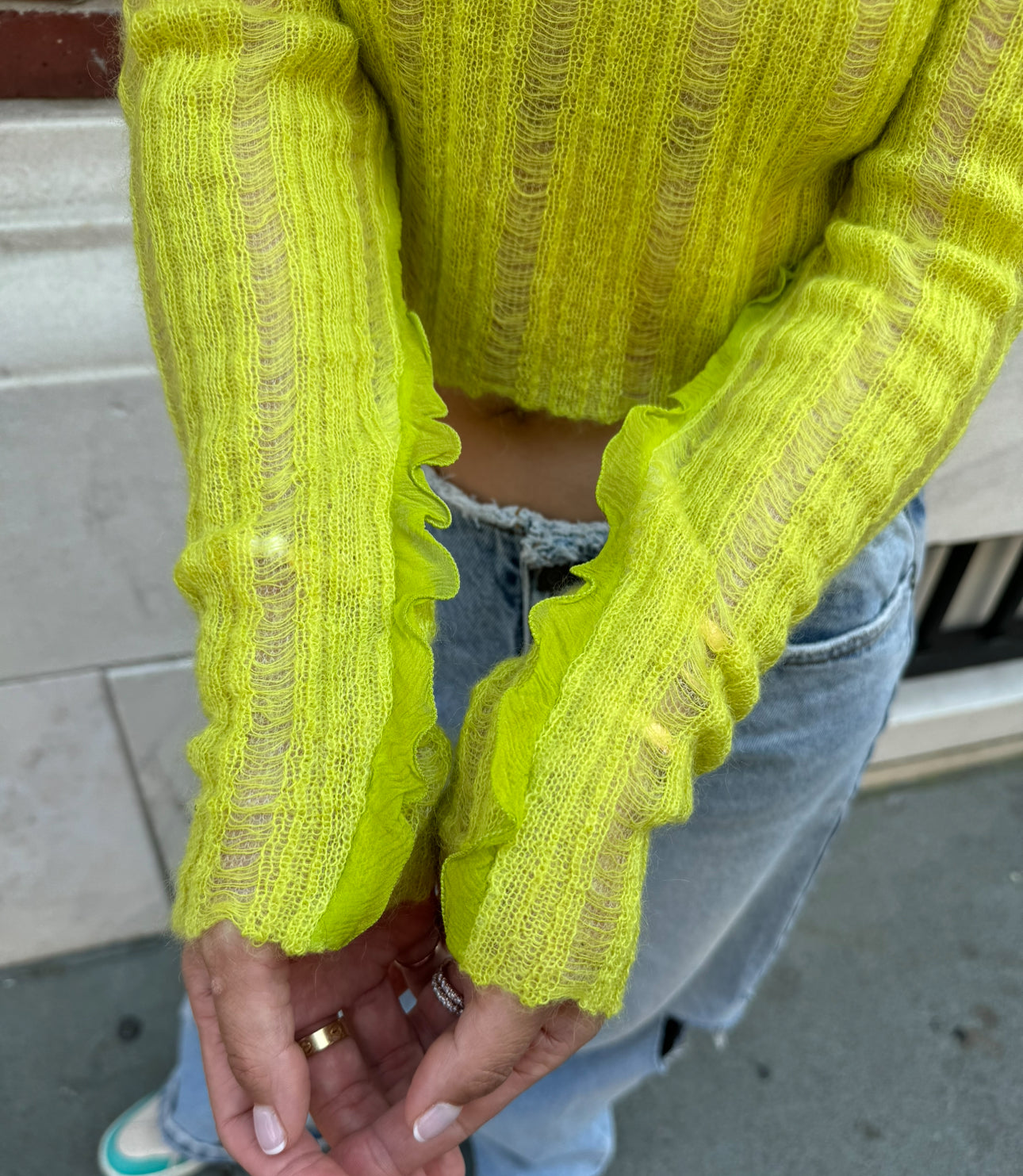 Fendi Lime Green Long Sleeve Top