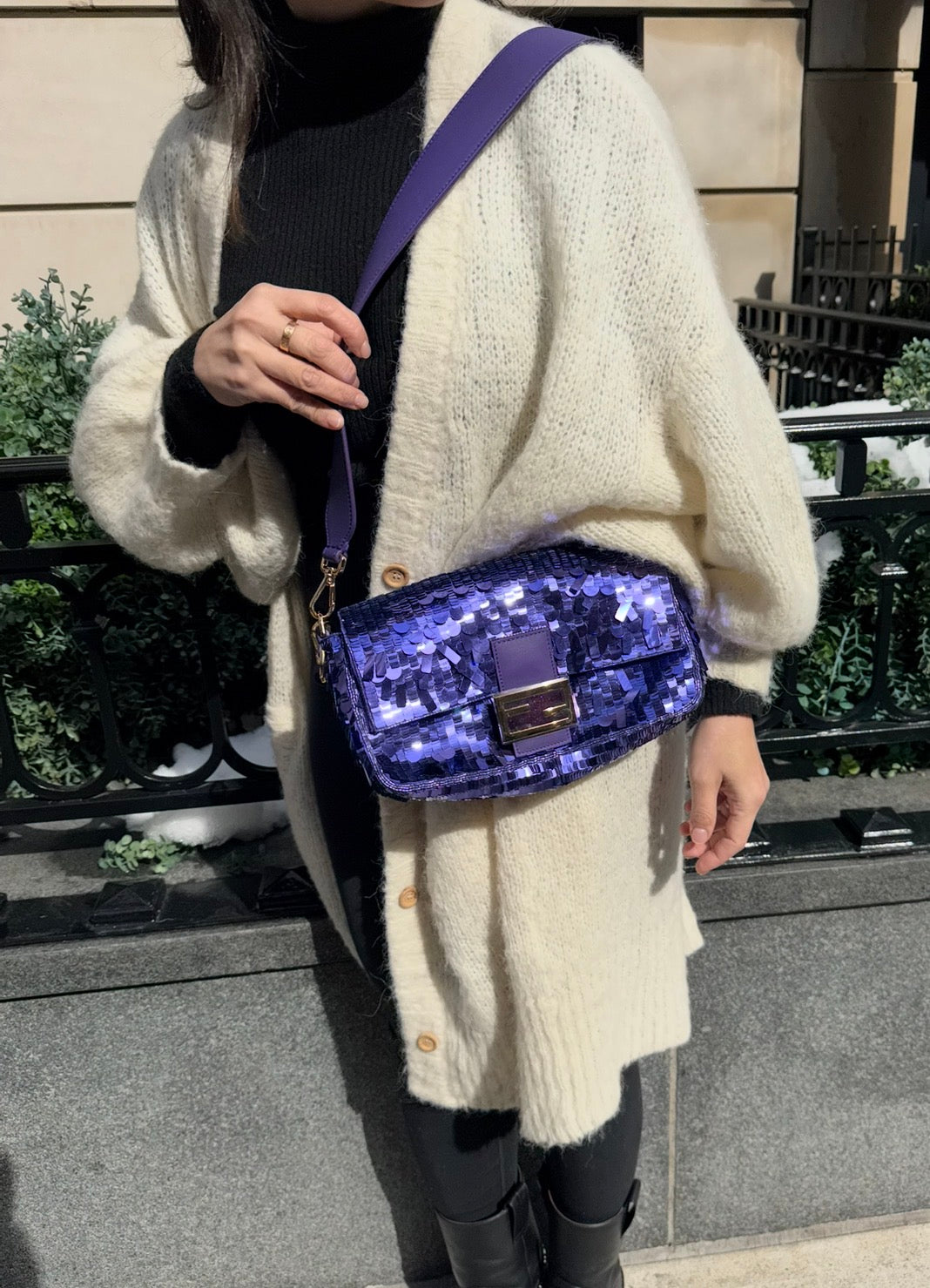 Fendi Purple Sequin Baguette