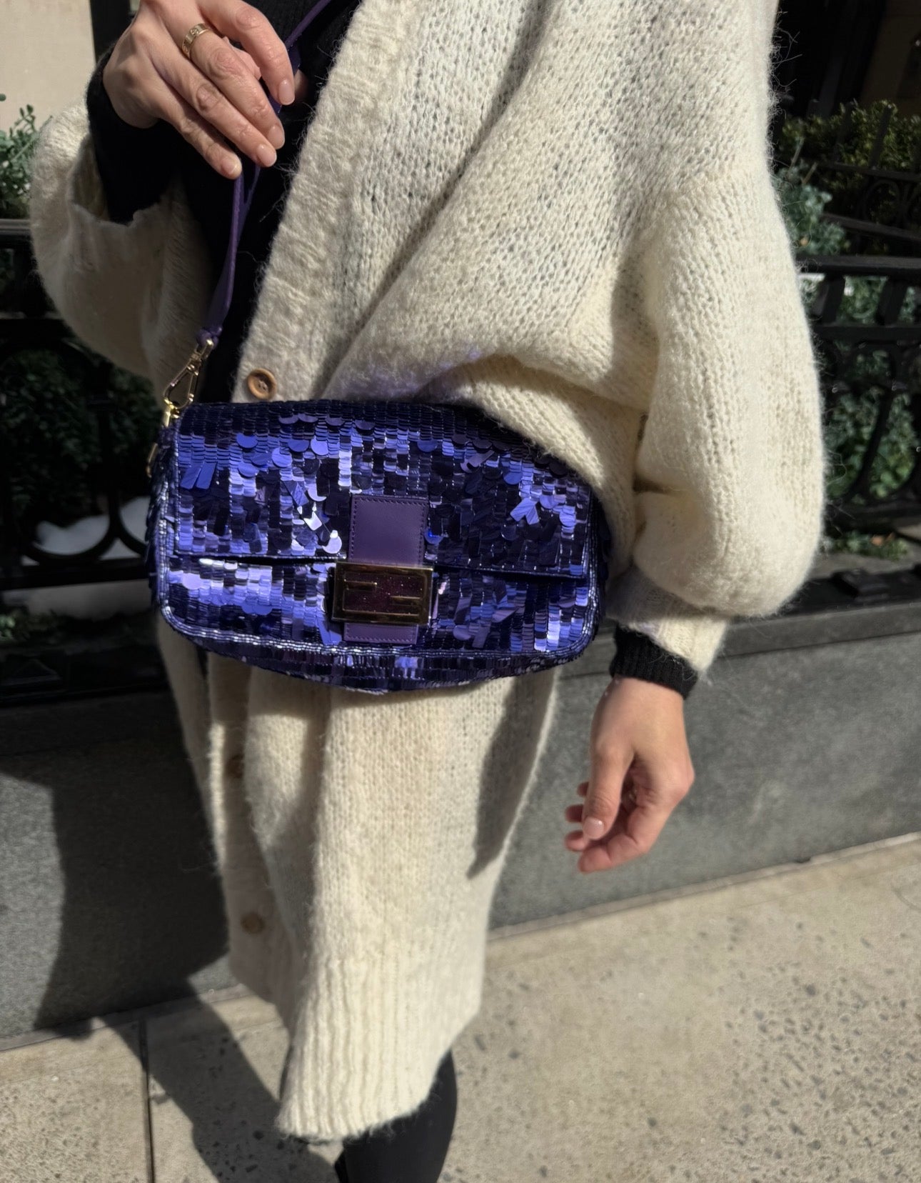 Fendi Purple Sequin Baguette