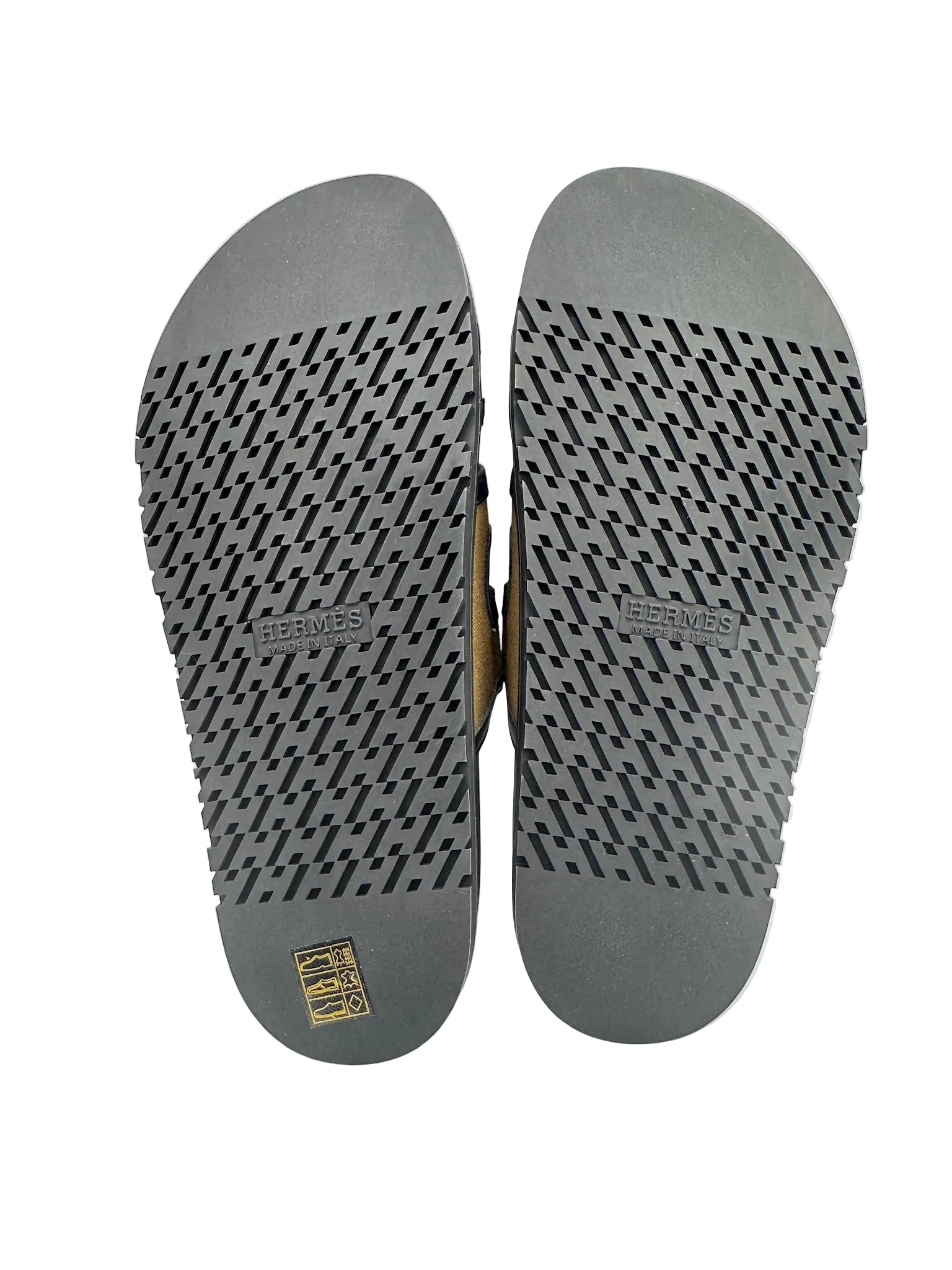 Hermès Chypre Sandals in Black and Khaki Canvas