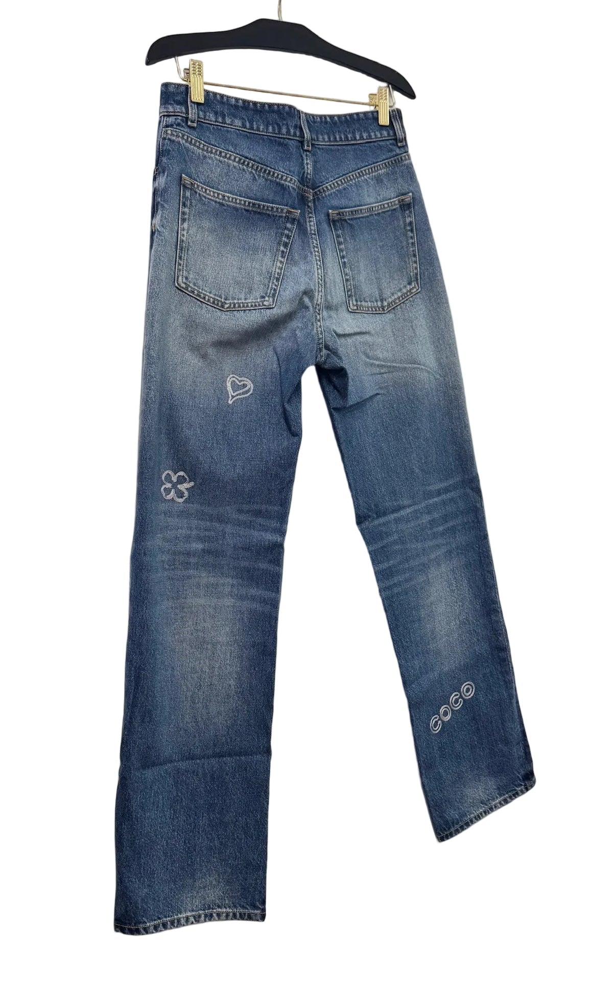 Chanel Blue Denim Jeans with Heart Embroidery