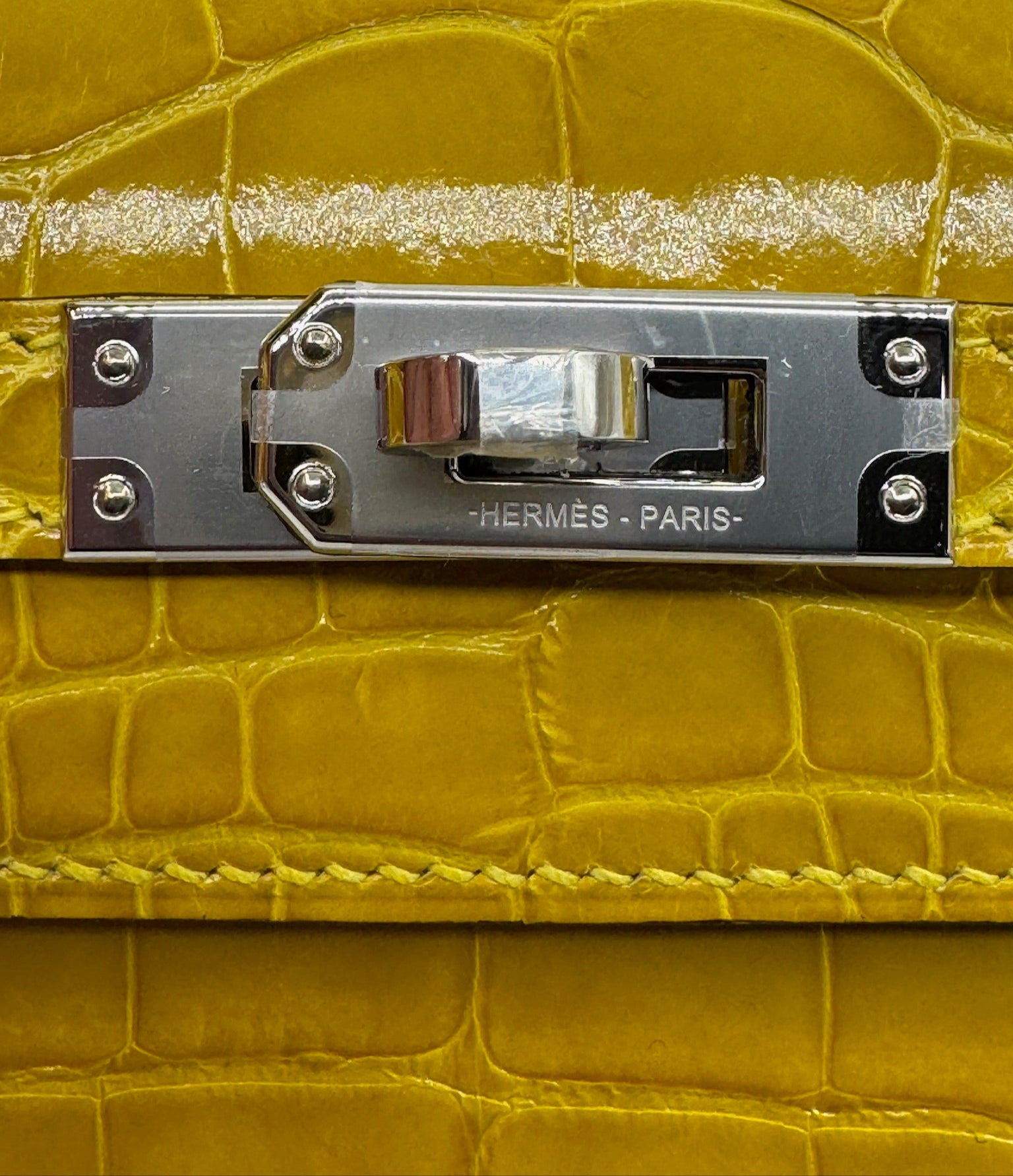 Hermès Kelly 25 Mimosa Yellow Alligator Palladium Hardware