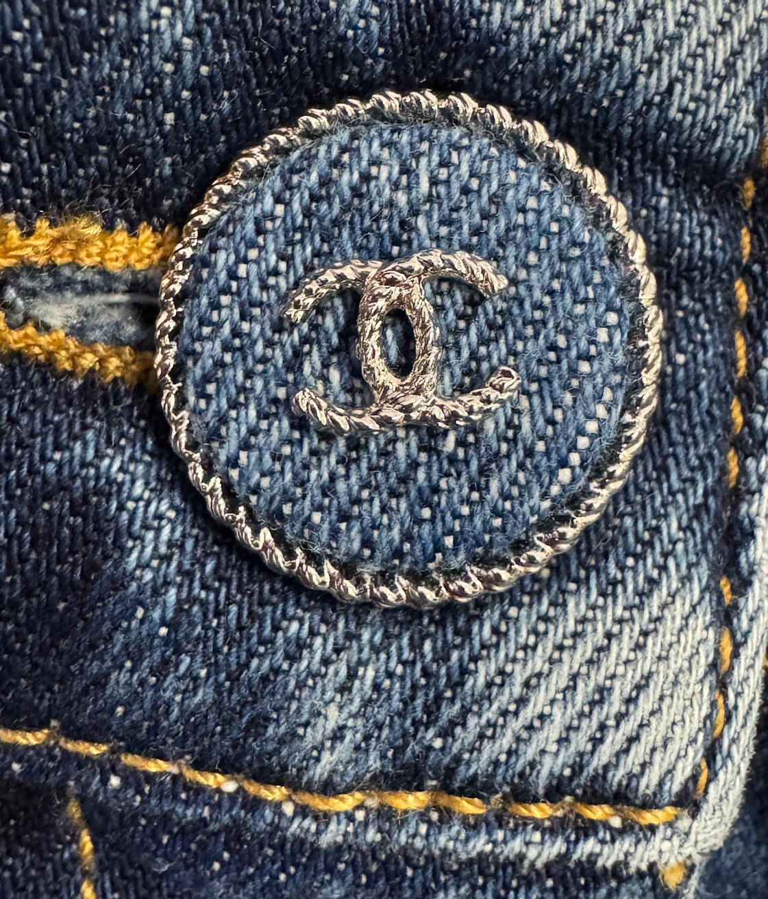 Chanel Blue Denim Jeans with Heart Embroidery