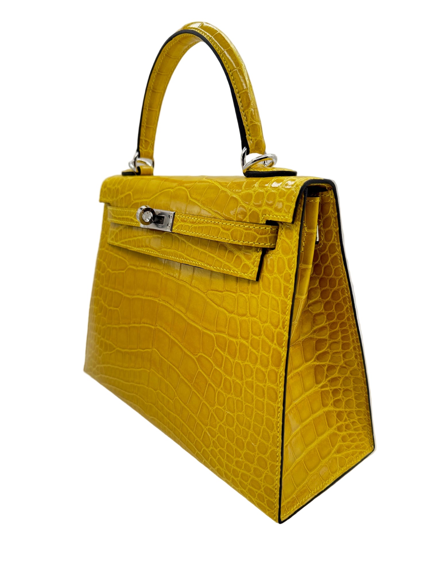 Hermès Kelly 25 Mimosa Yellow Alligator Palladium Hardware