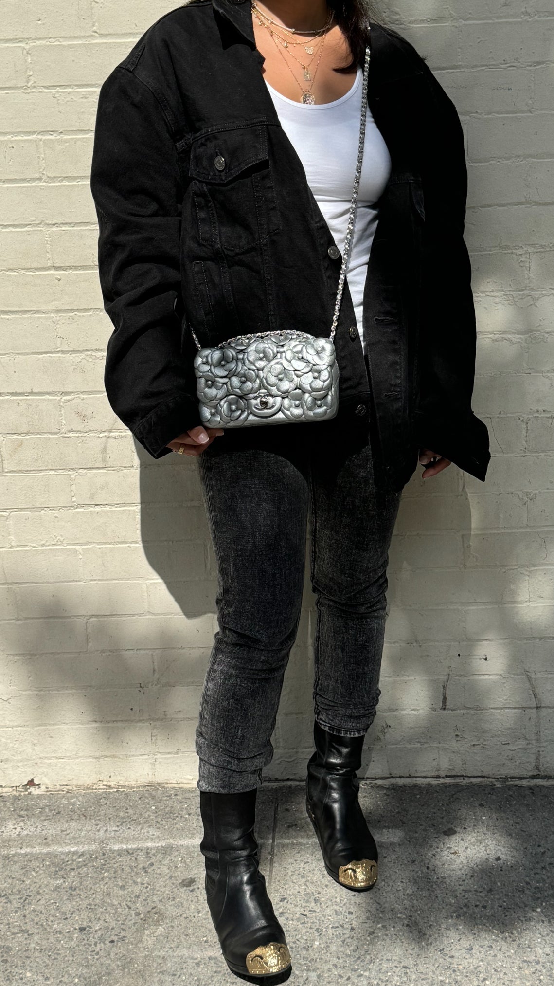 Chanel Silver Camellia Mini Flapbag