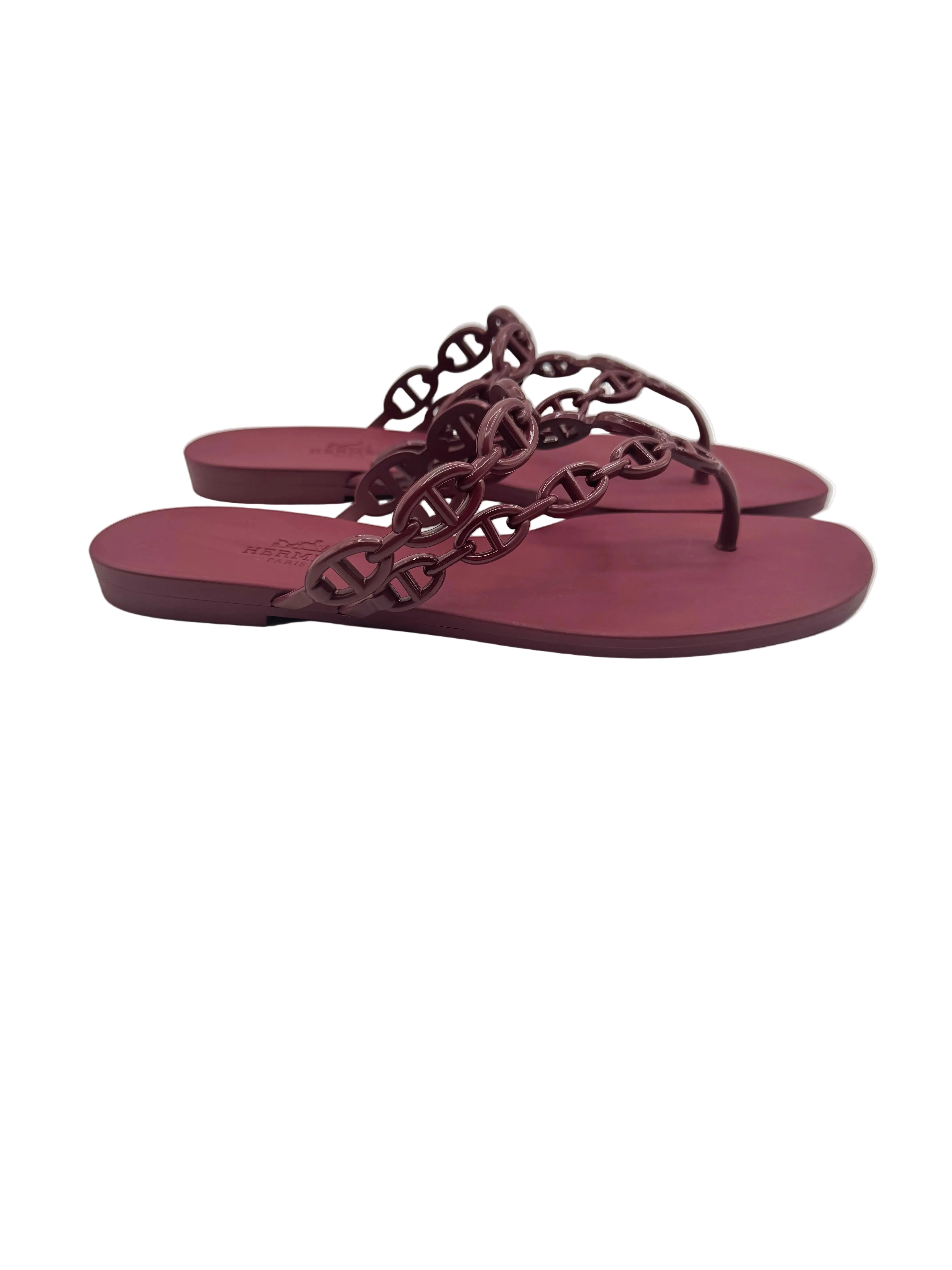 Hermès Burgundy Rouge H Island Jelly Sandals