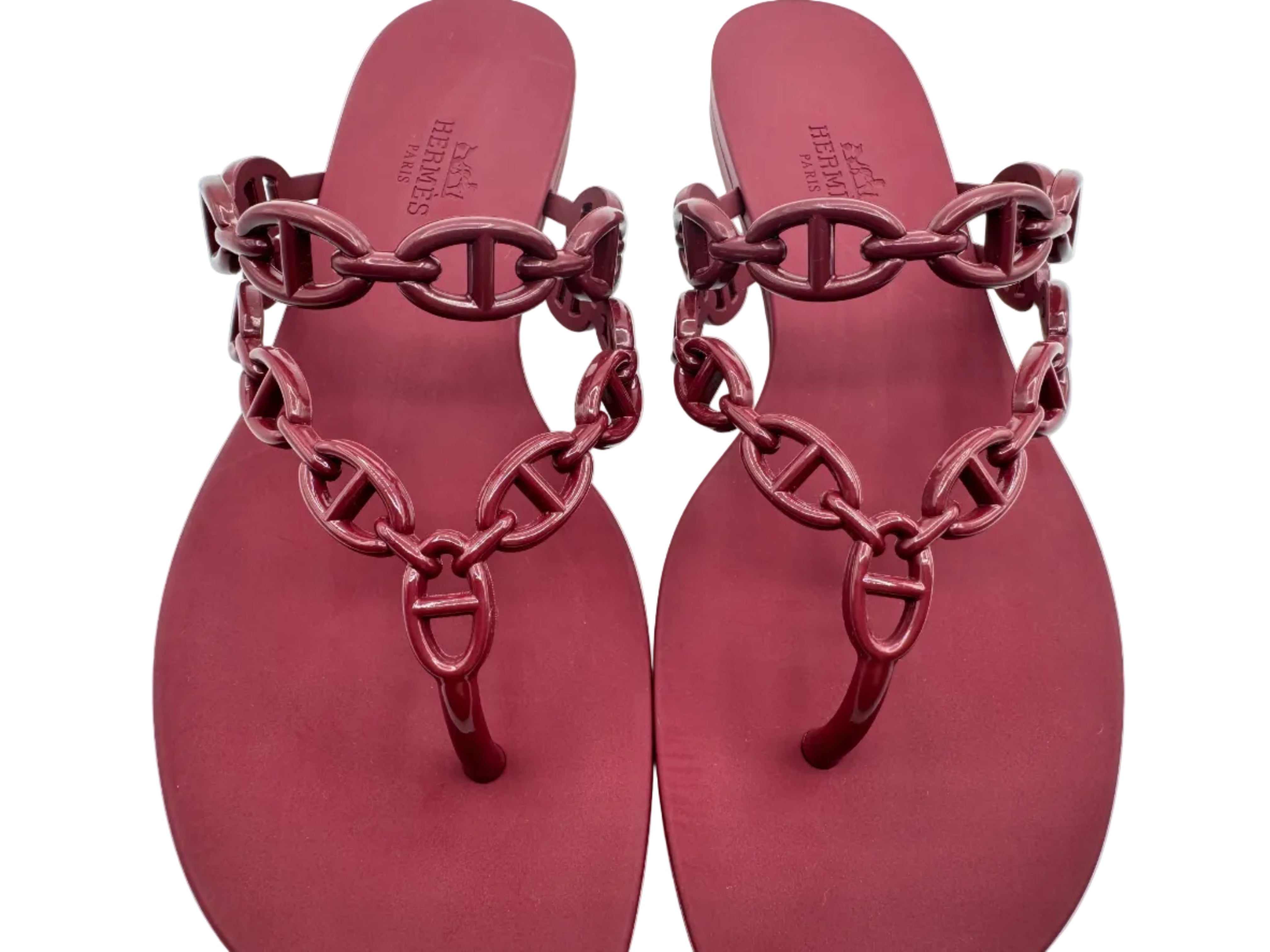 Hermès Burgundy Rouge H Island Jelly Sandals