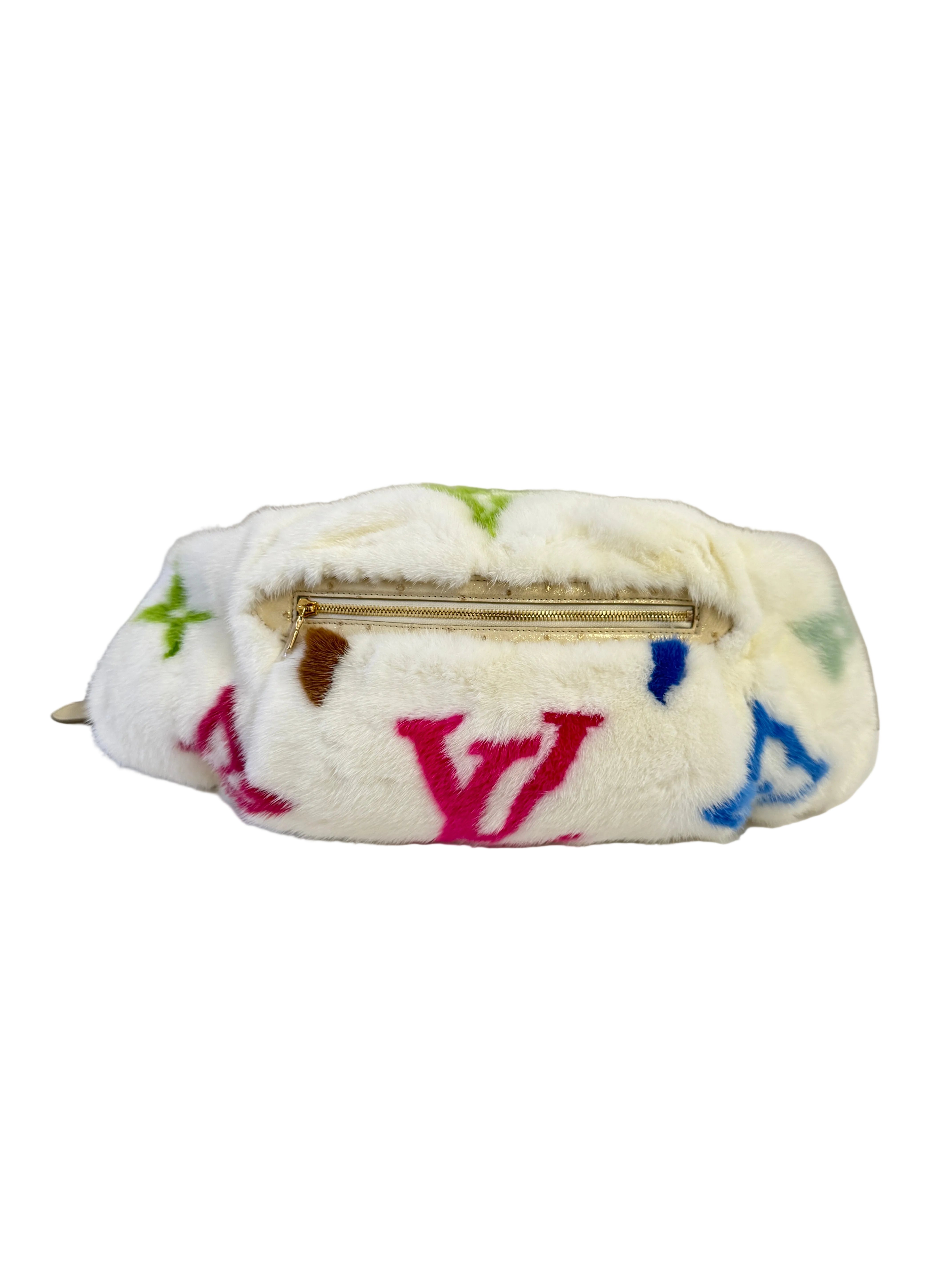 Louis Vuitton X Takashi Murakami White Mink Bumbag With Ostrich and Multicolors Monogram