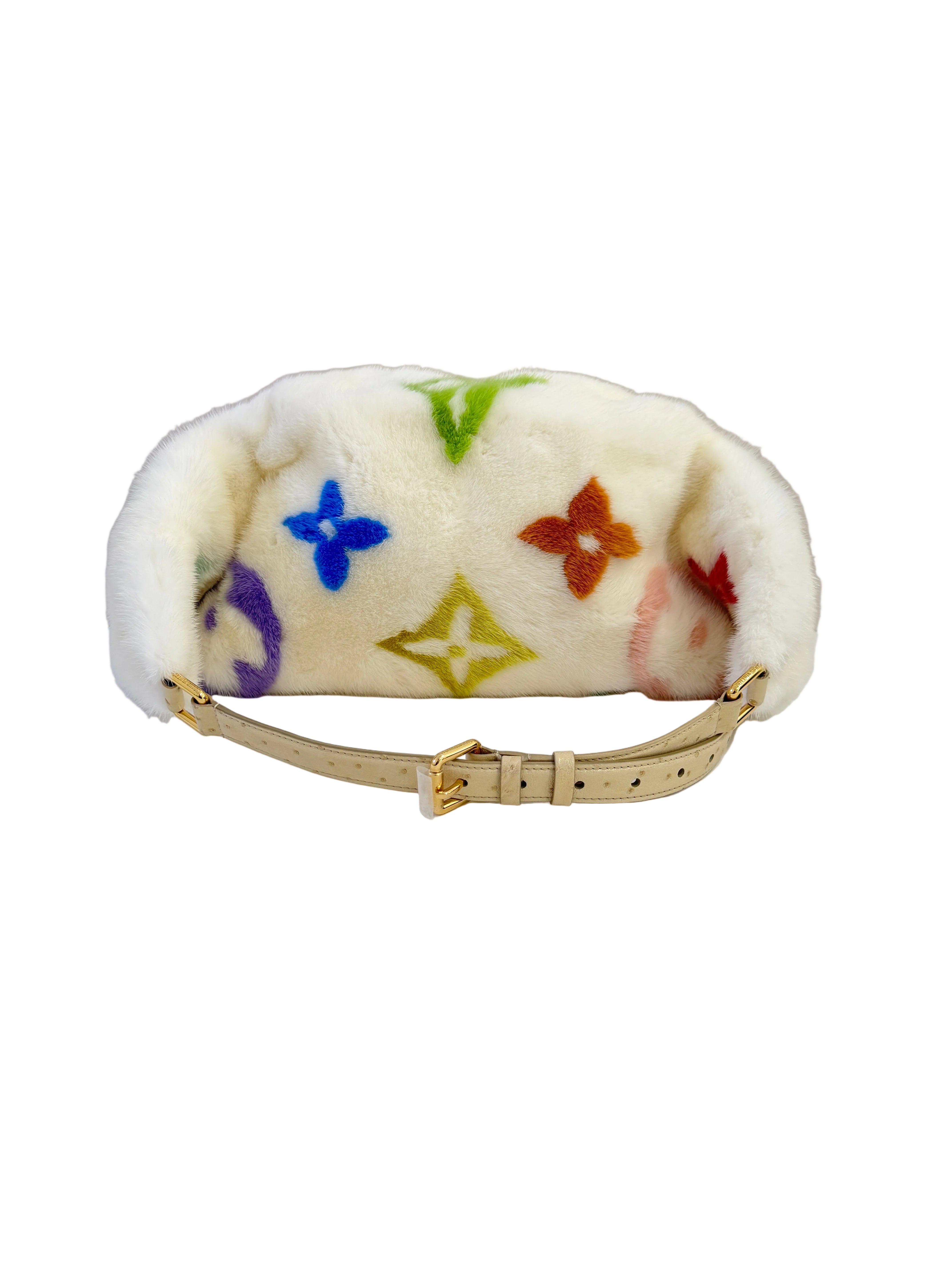 Louis Vuitton X Takashi Murakami White Mink Bumbag With Ostrich and Multicolors Monogram