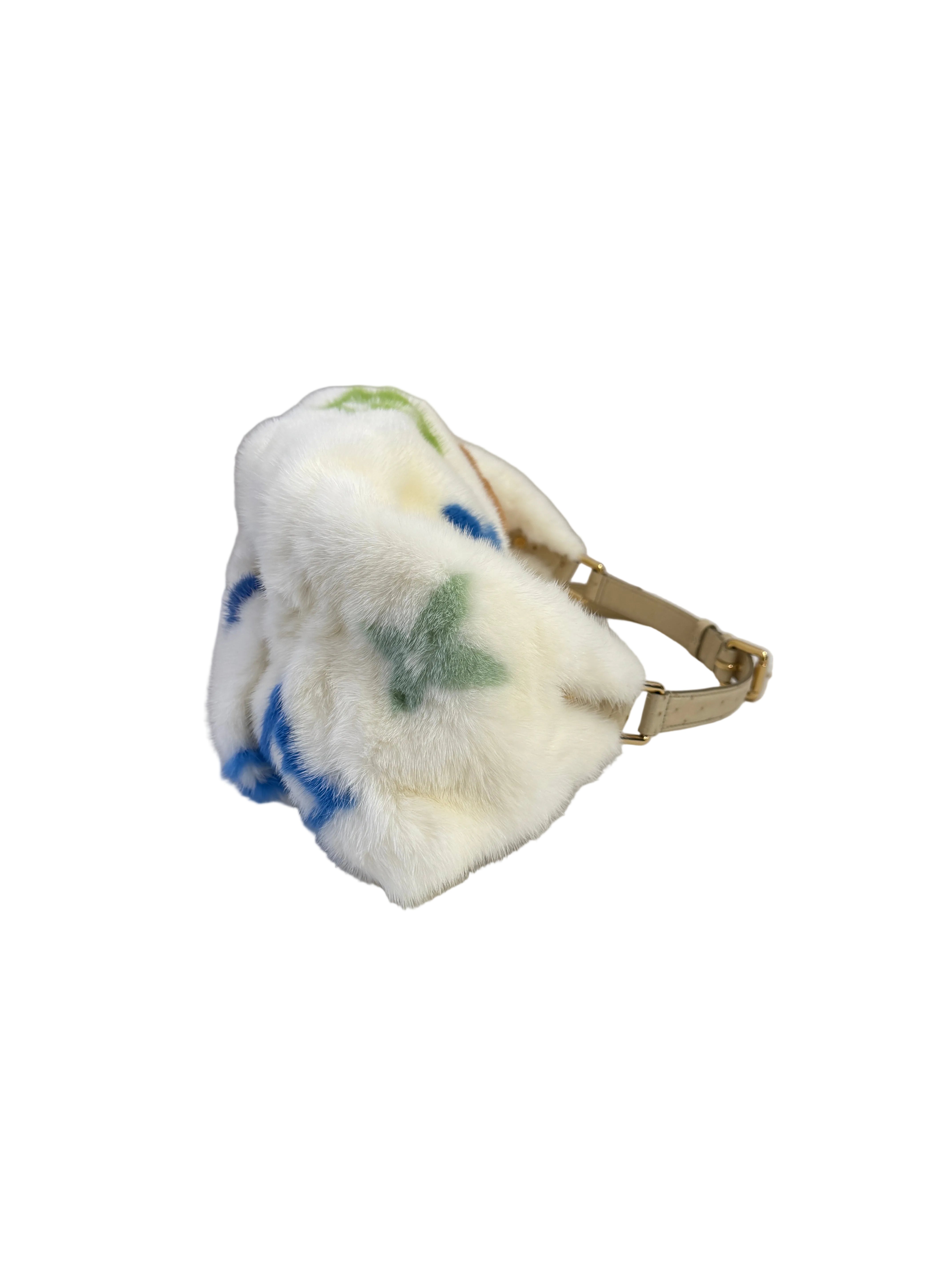 Louis Vuitton X Takashi Murakami White Mink Bumbag With Ostrich and Multicolors Monogram