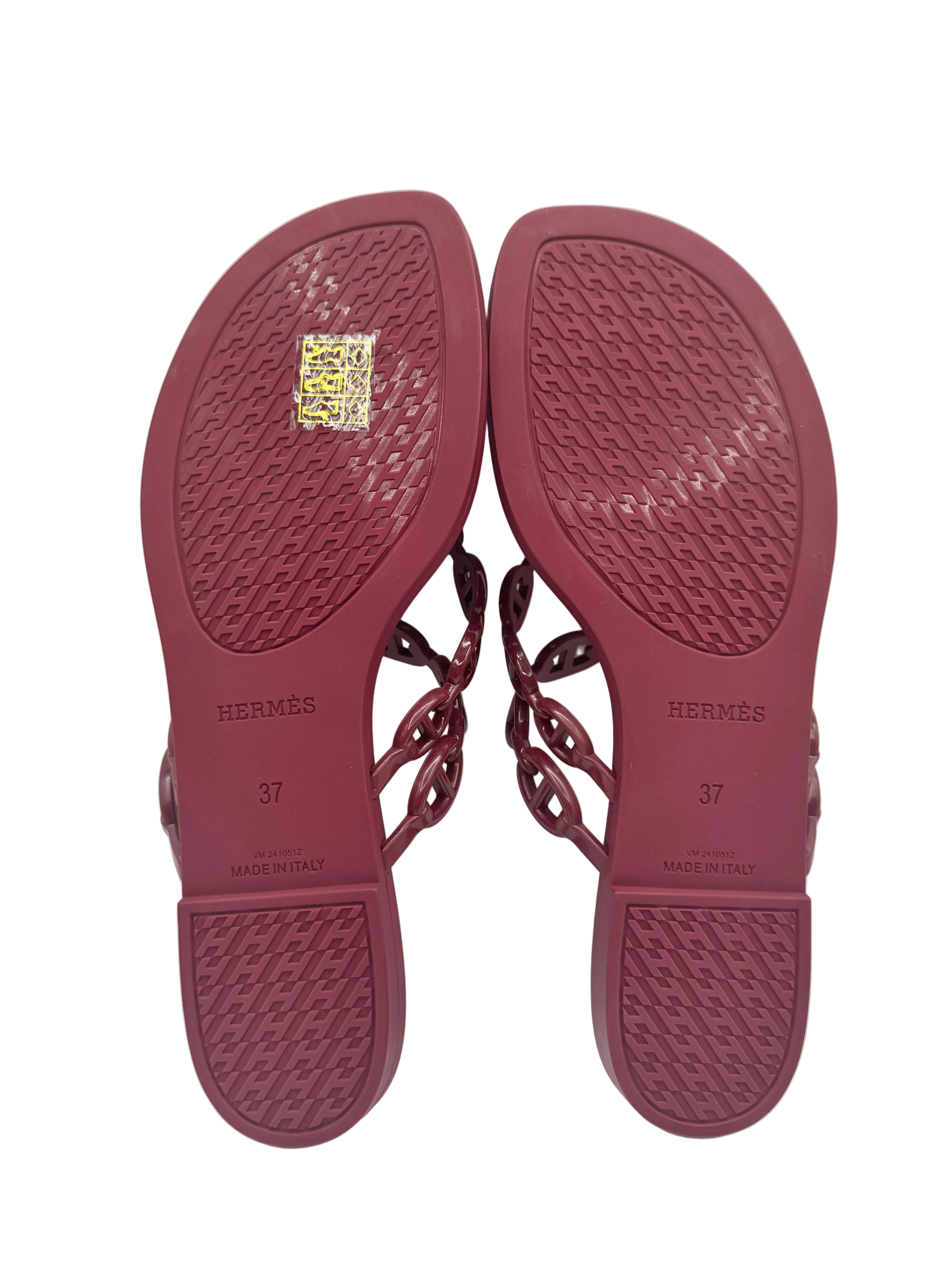 Hermès Burgundy Rouge H Island Jelly Sandals