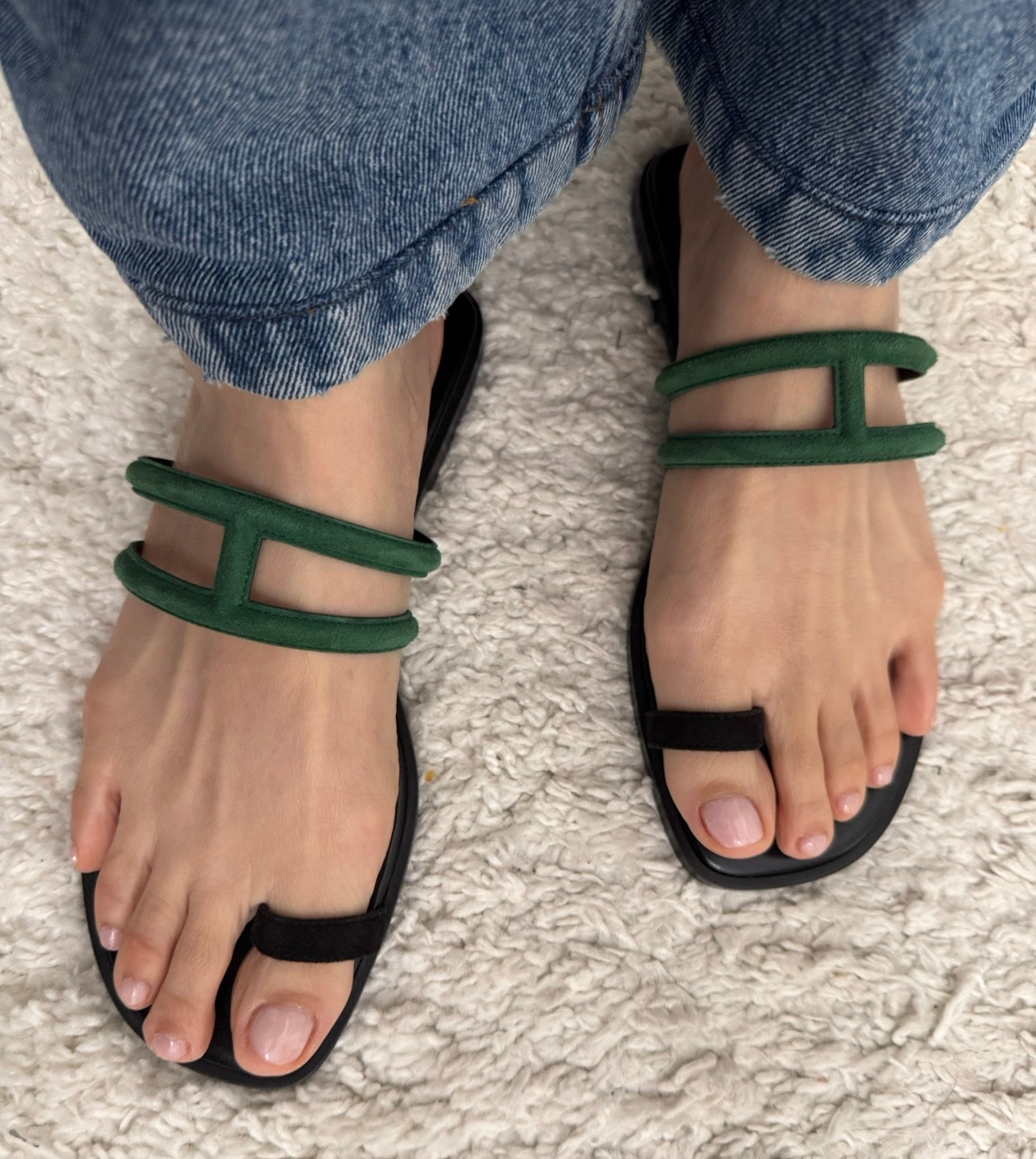 Hermès Georgia Sandals Black and Green