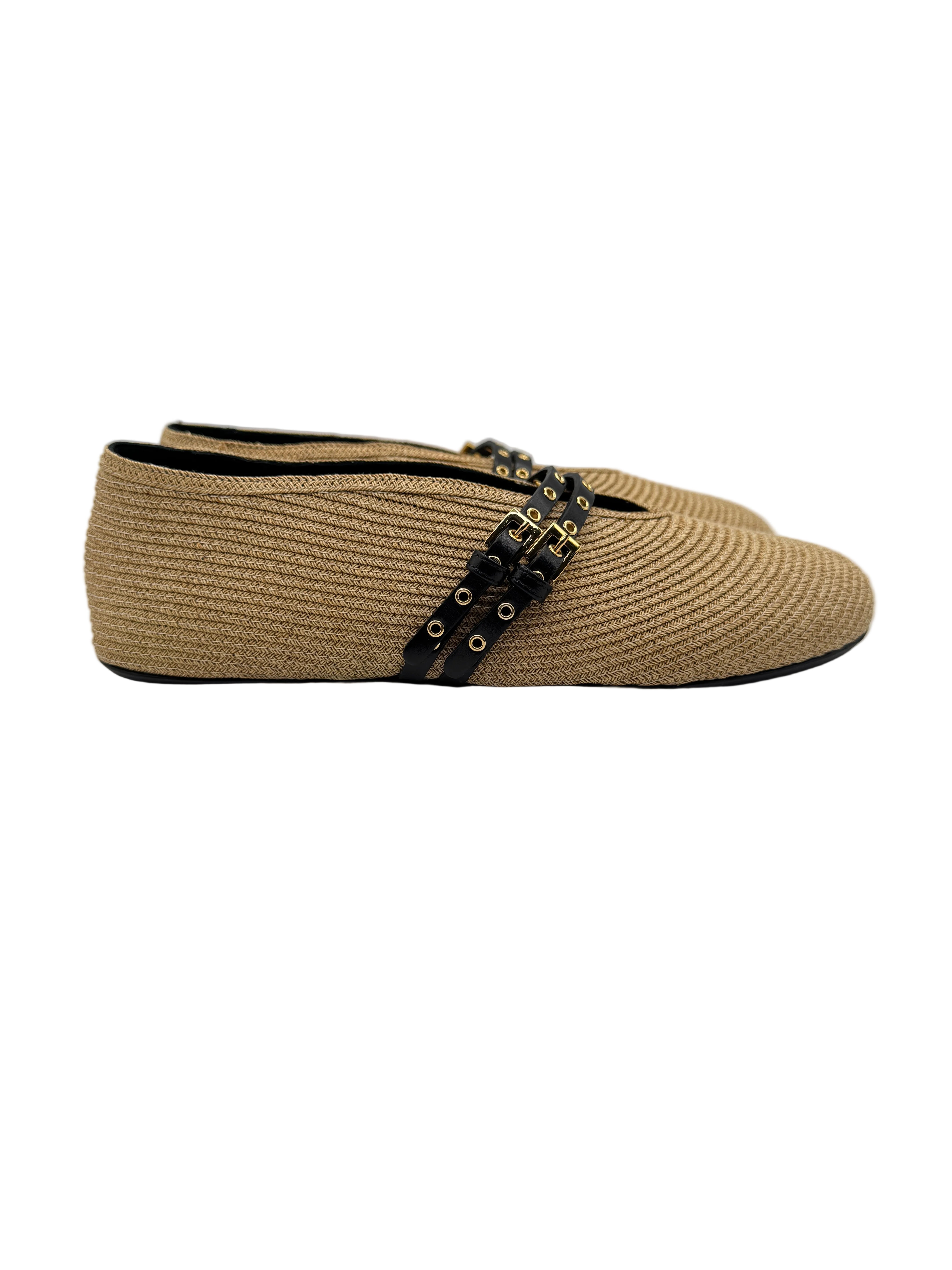 Alaïa Beige Raffia Ballet Flats