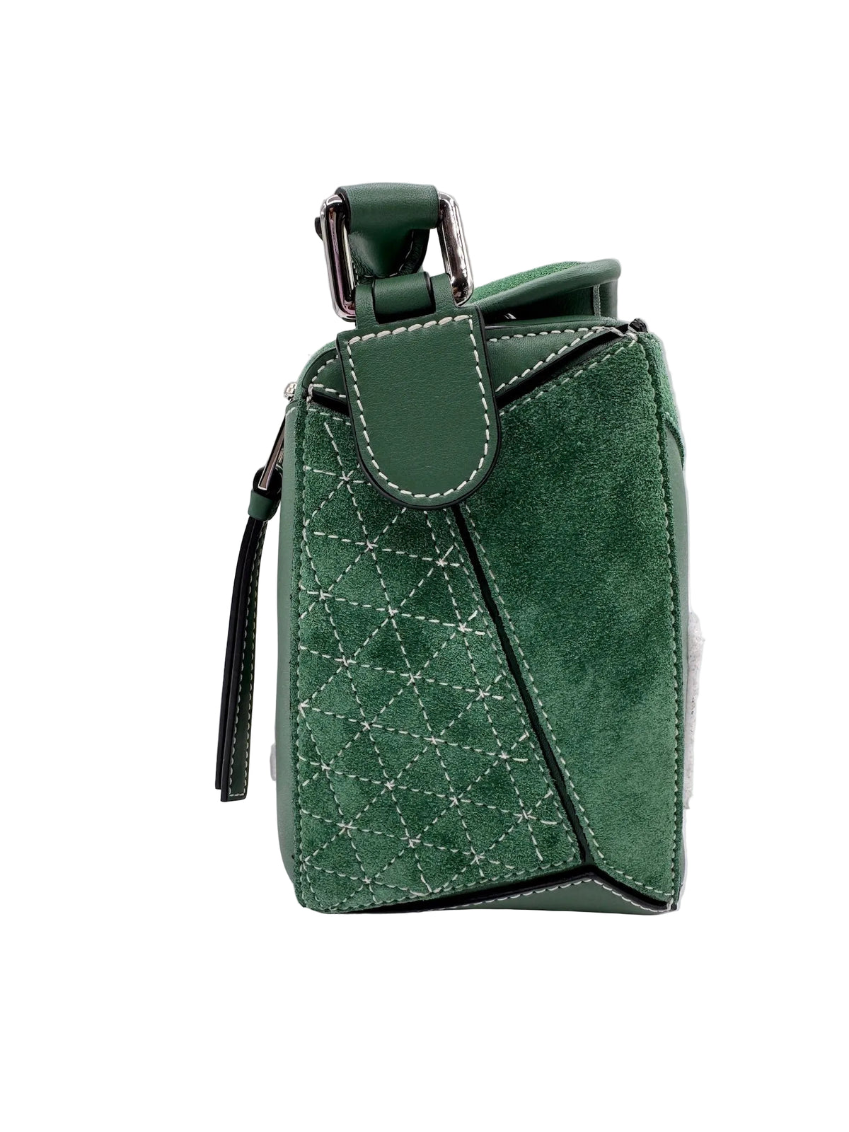Loewe Green Suede Puzzle 10 Varsity Bag