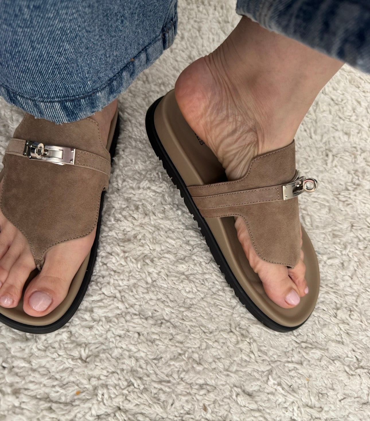 Hermès Empire Sandals Beige Suede Palladium Hardware