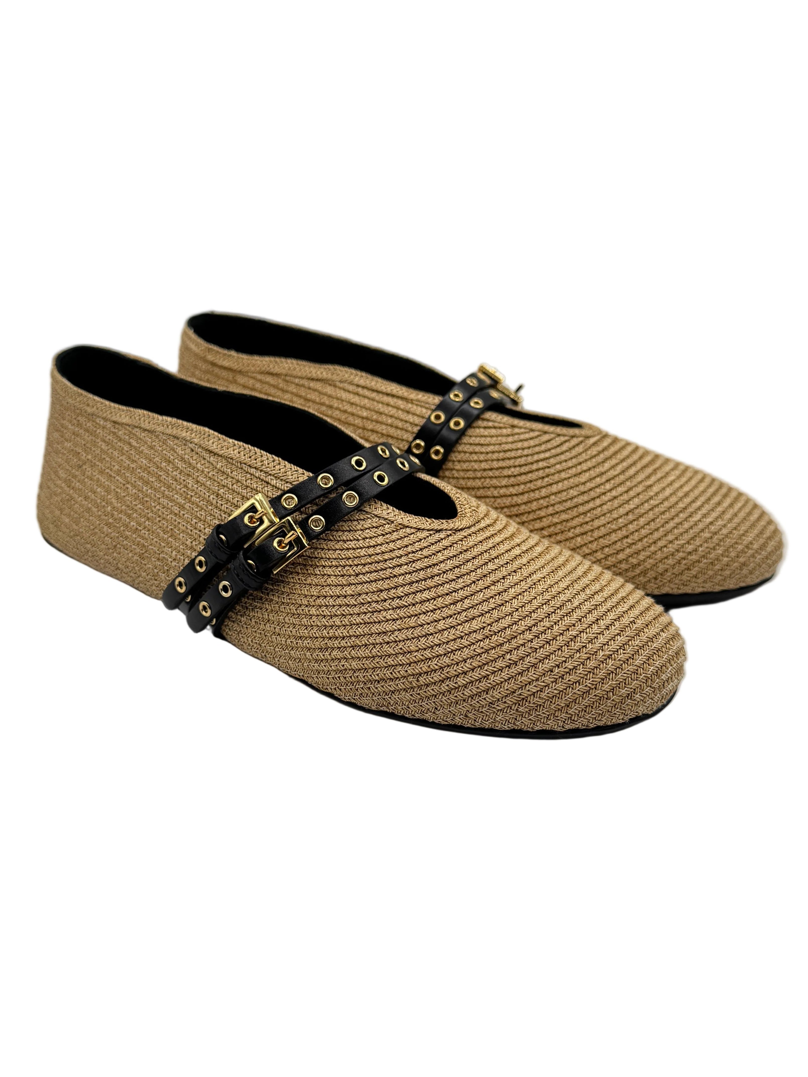 Alaïa Beige Raffia Ballet Flats