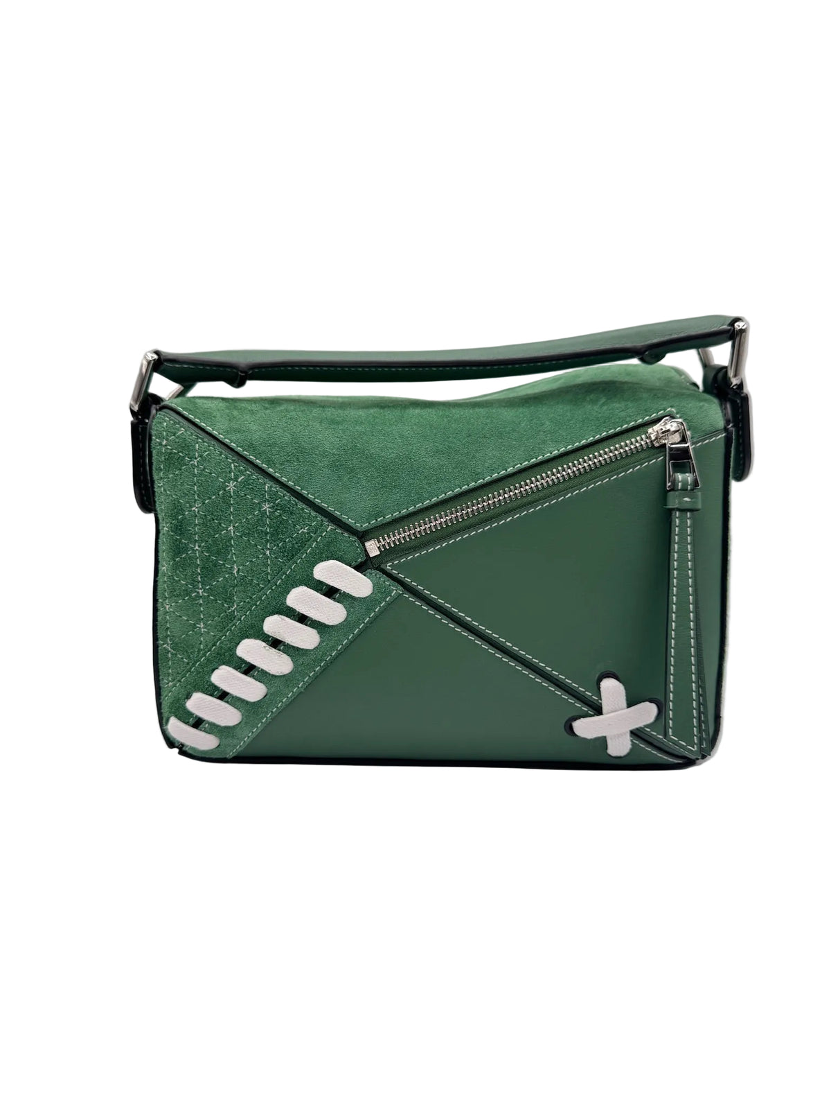 Loewe Green Suede Puzzle 10 Varsity Bag