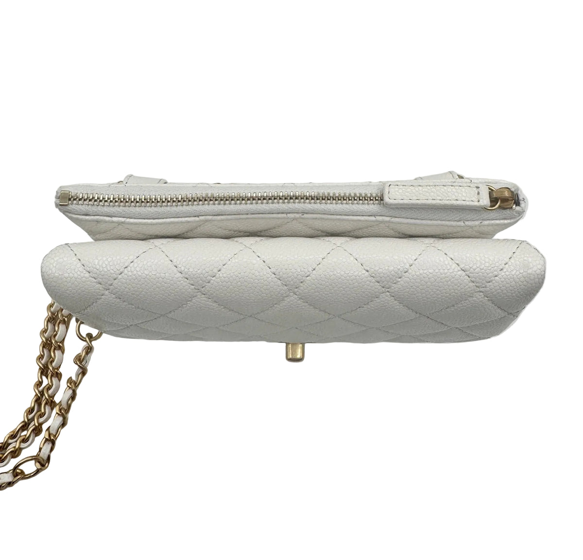 CHANEL White Leather Waist Bag with CC Belt Charm