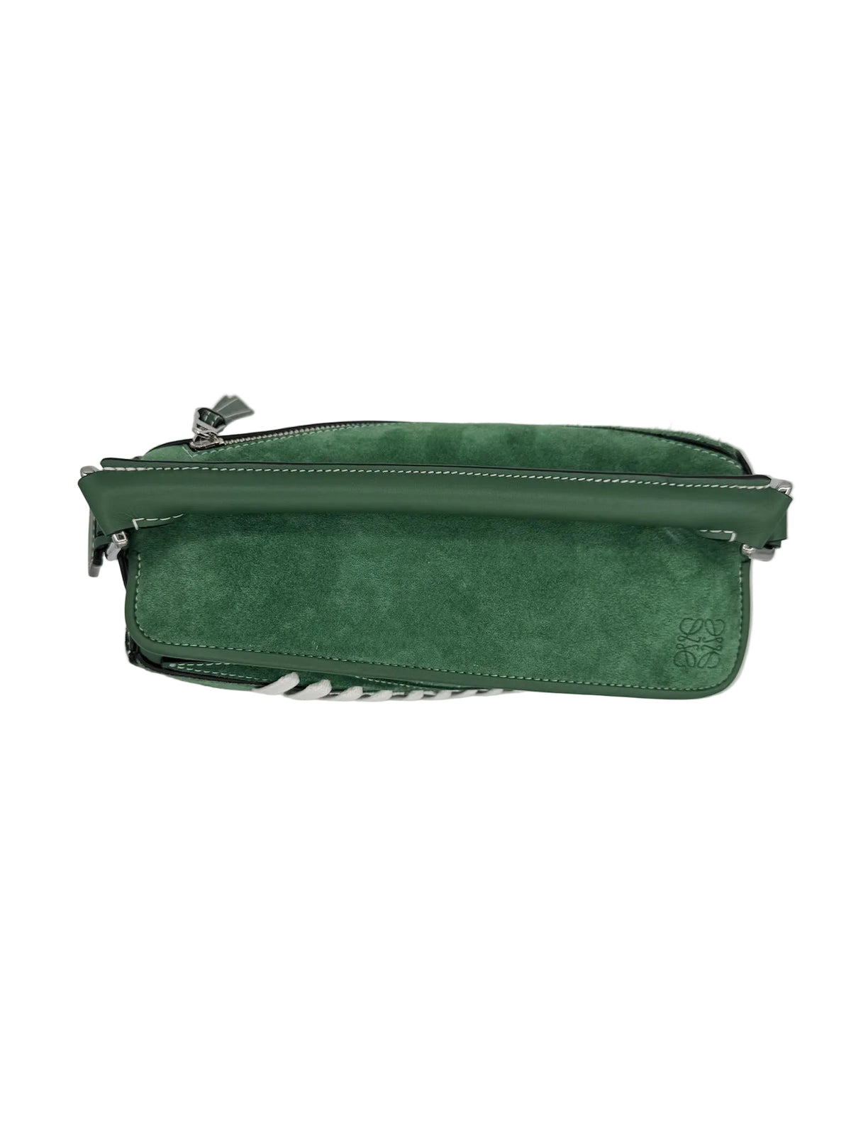 Loewe Green Suede Puzzle 10 Varsity Bag