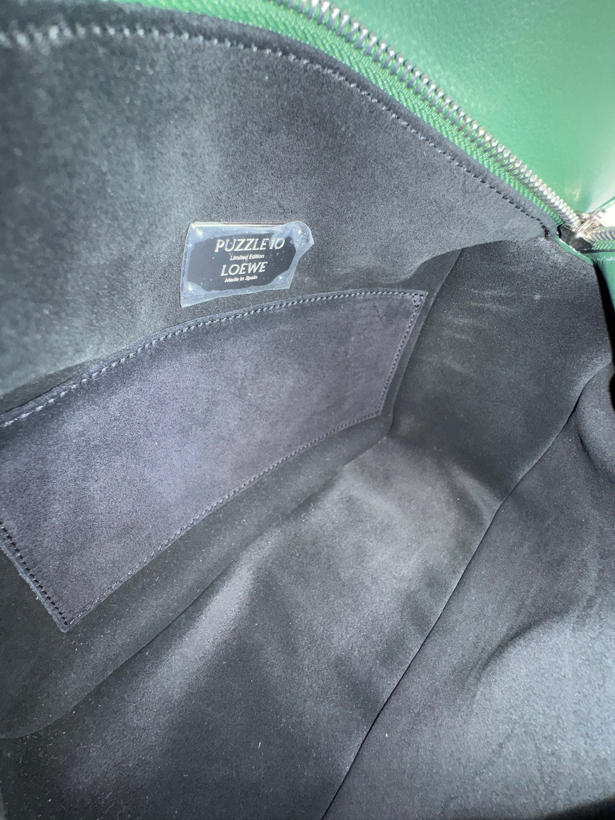 Loewe Green Suede Puzzle 10 Varsity Bag