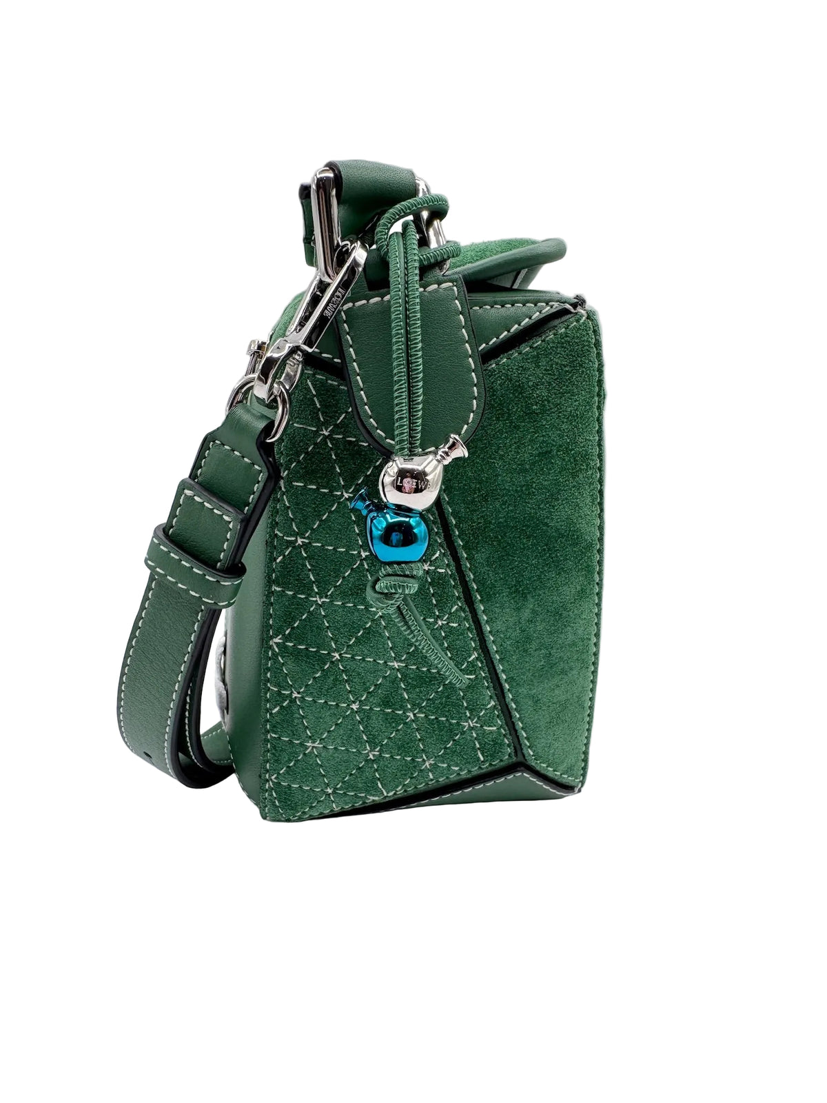 Loewe Green Suede Puzzle 10 Varsity Bag