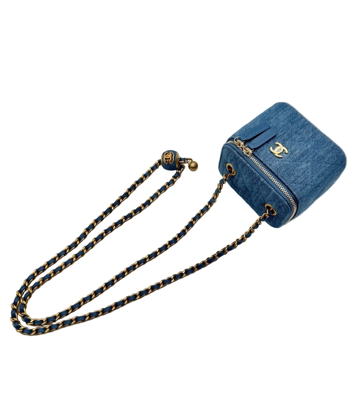 Chanel Blue Denim Pearl Crush Mini Vanity Bag