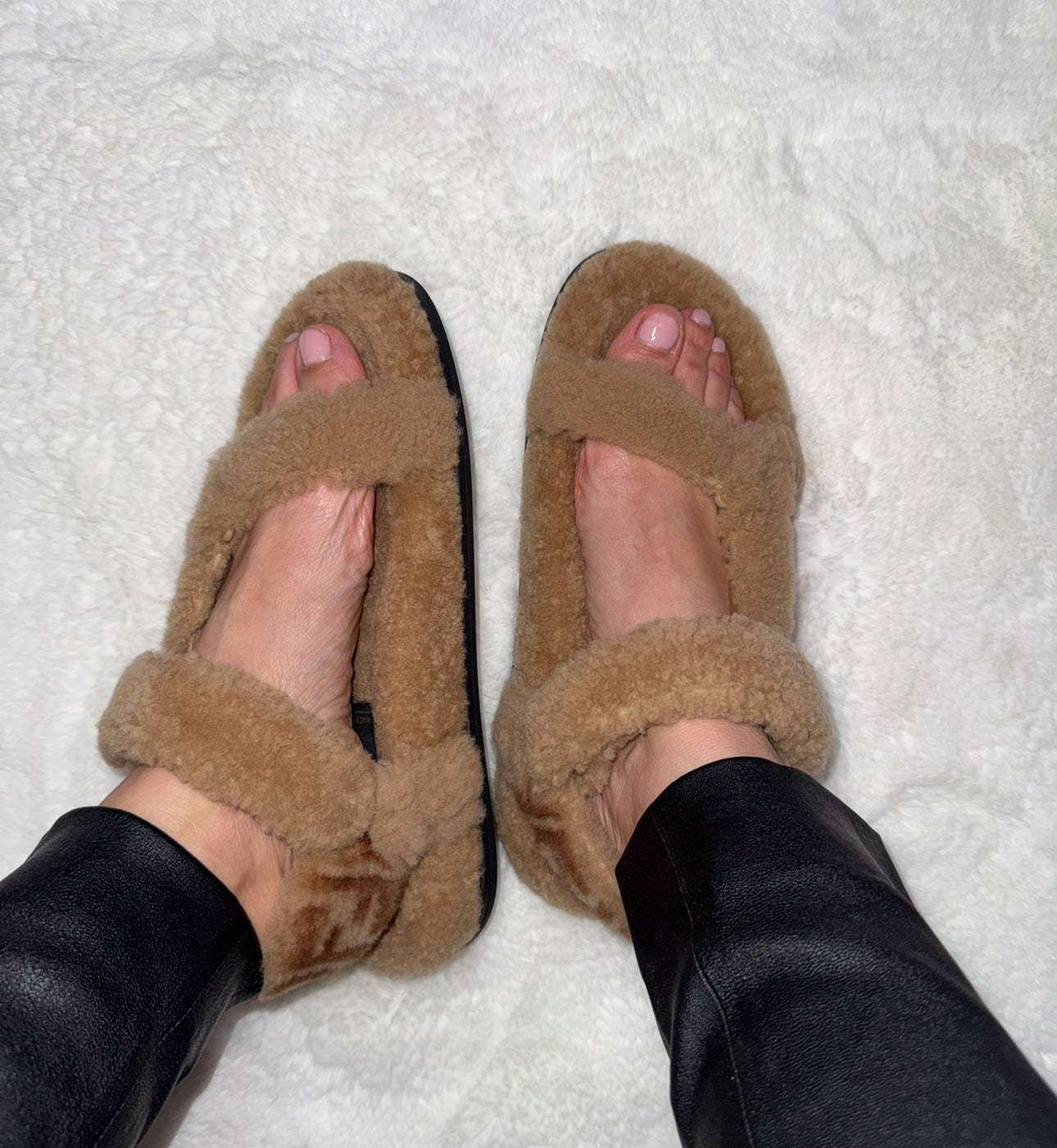 Fendi Skims Feels Beige Shearling Sandals